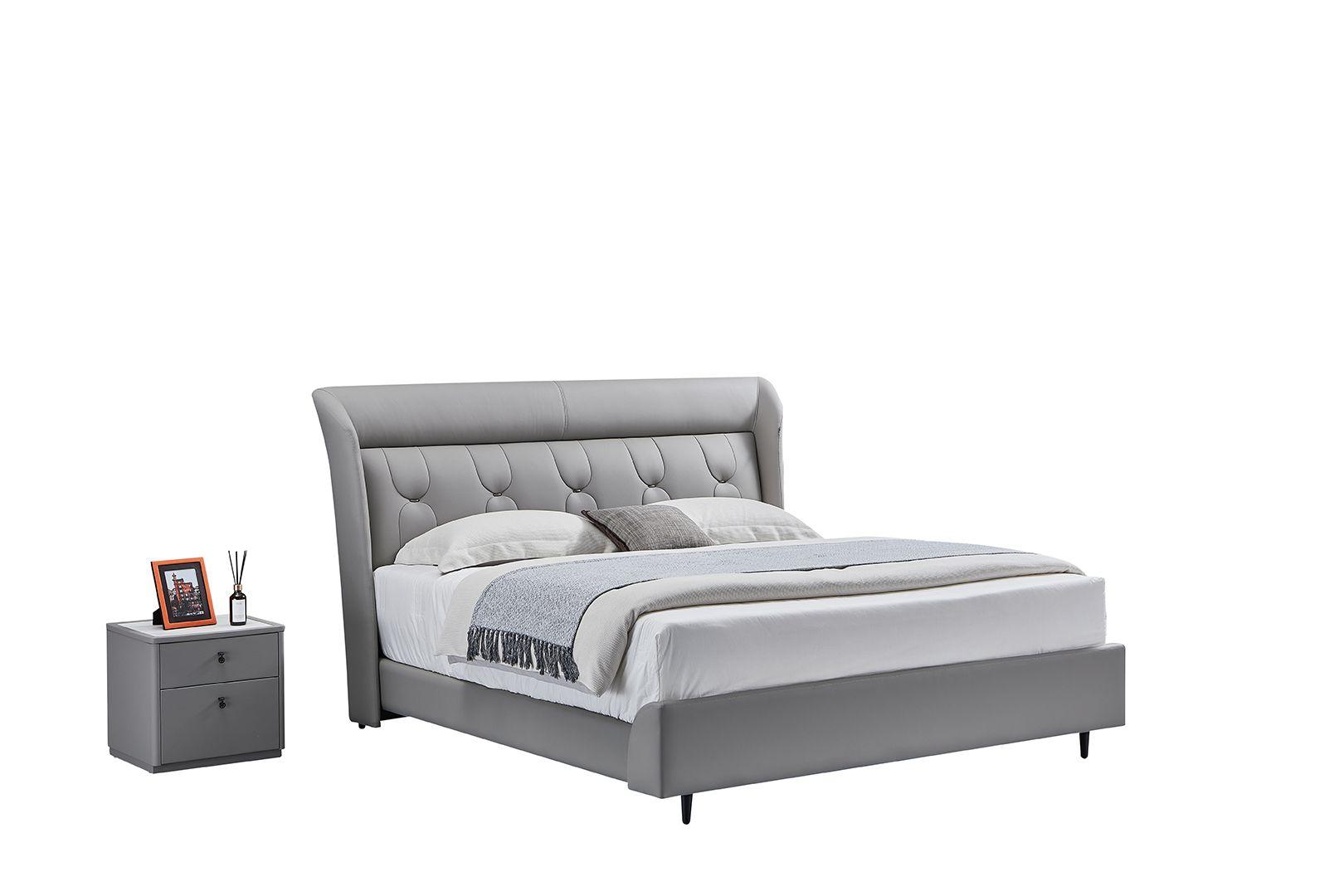 Contemporary, Modern Platform Bed B-Y2000-CK B-Y2000-CK in Gray Genuine Leather