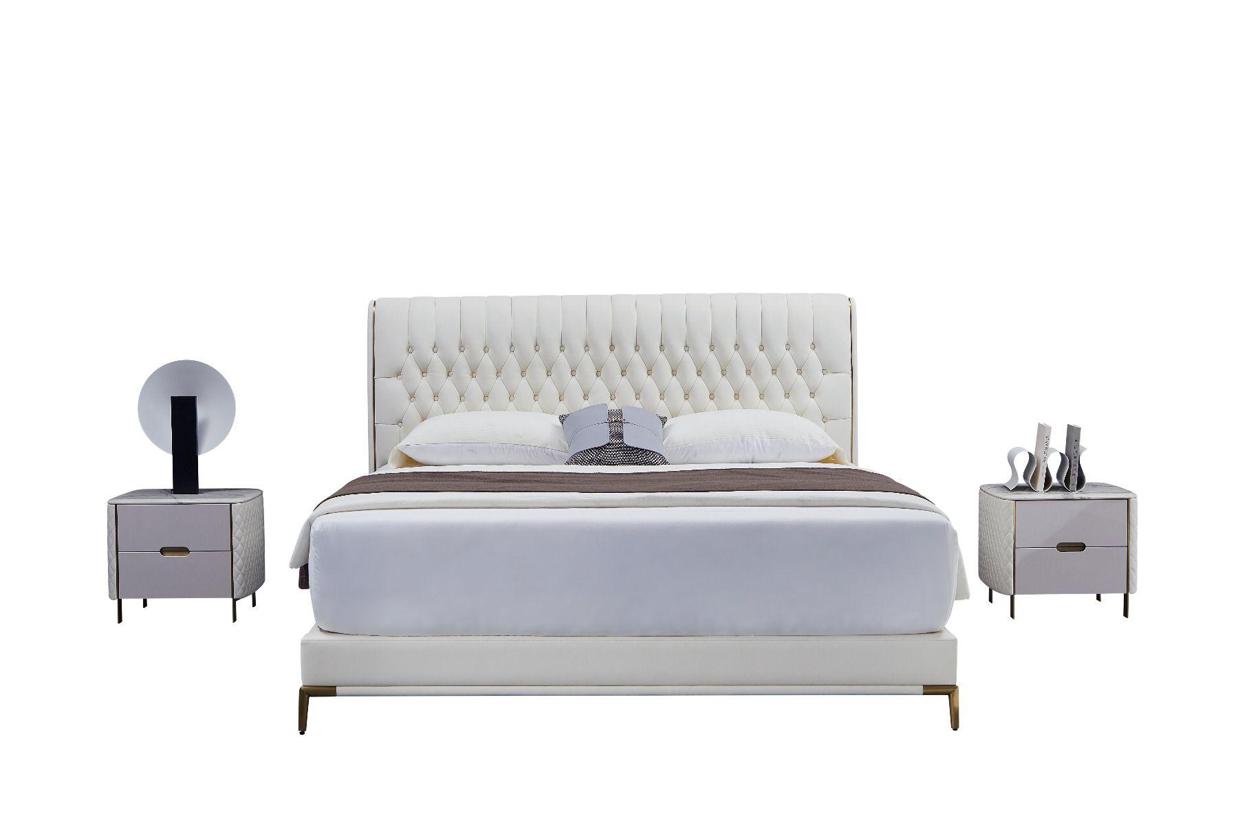 Contemporary, Modern Platform Bedroom Set B-Y2011-CK / NS-Y2011 B-Y2011-CK-3PC in Gray Genuine Leather