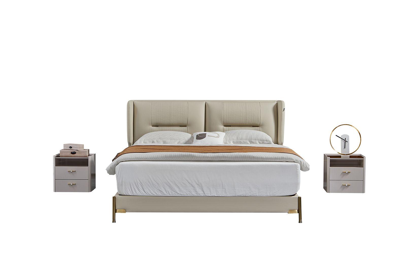 Contemporary, Modern Platform Bedroom Set B-Y2012-CK / NS-Y2012 B-Y2012-CK-3PC in Gray Genuine Leather