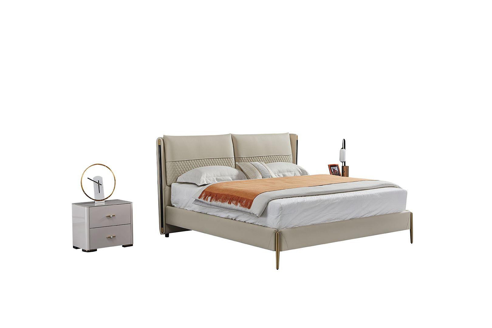Contemporary, Modern Platform Bedroom Set B-Y2010-EK / NS-Y2010 B-Y2010-EK-3PC in Gray Genuine Leather
