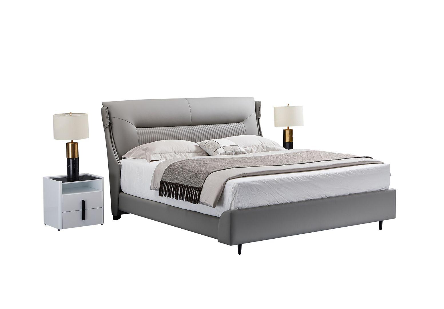 Contemporary, Modern Platform Bedroom Set B-Y2001-EK / NS-Y2001 B-Y2001-EK-3PC in Gray Genuine Leather