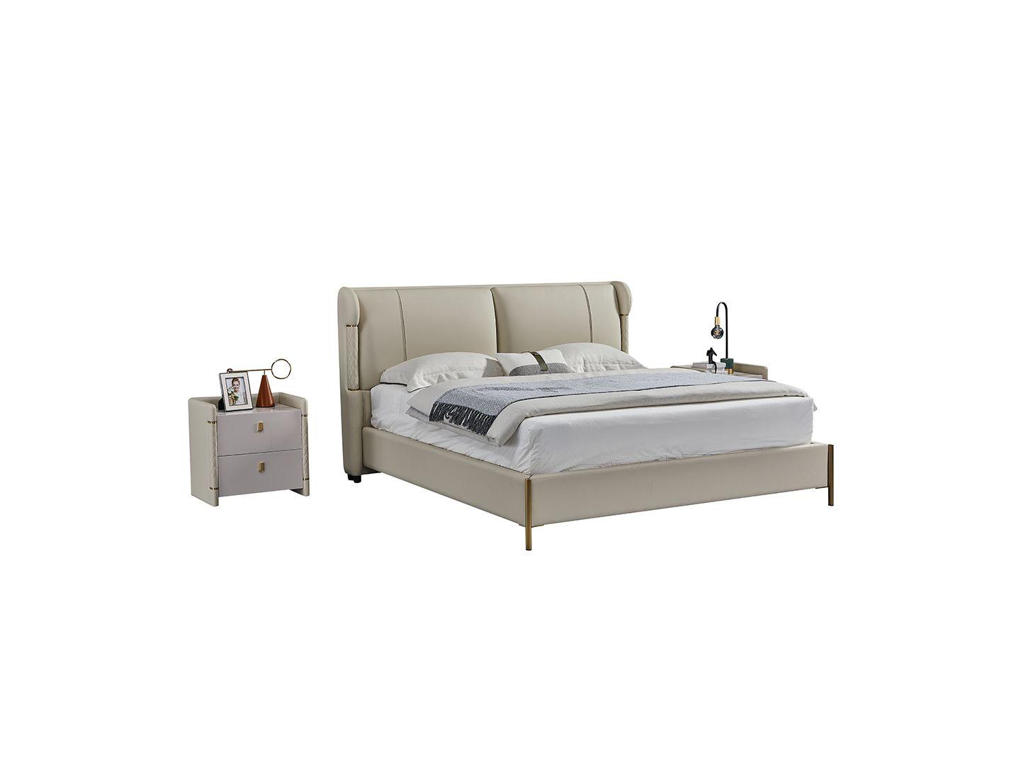 Contemporary, Modern Platform Bedroom Set B-Y2007-Q / NS-Y2007 B-Y2007-Q-3PC in Gray Genuine Leather