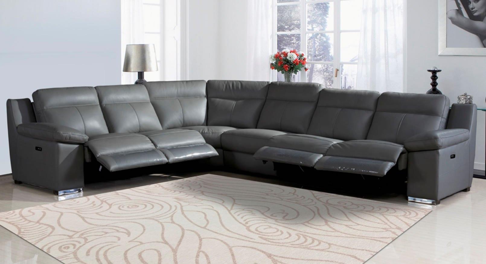 

    
GRAY Top Grain Leather Power Motion Sectional Sofa UR9583 Global United Modern
