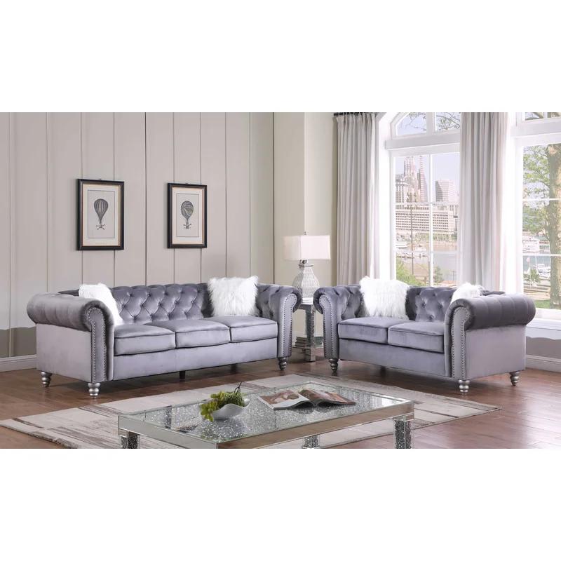 Contemporary Sofa and Loveseat Set SF3512 SF3512-2PC in Gray Velvet
