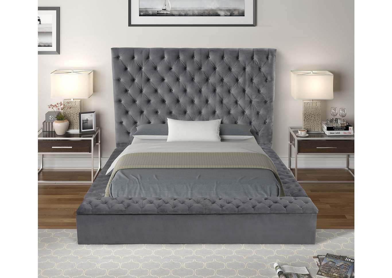 

    
Gray Velvet Button Tufted Queen Storage Bed NORA Galaxy Home Modern Contemporary
