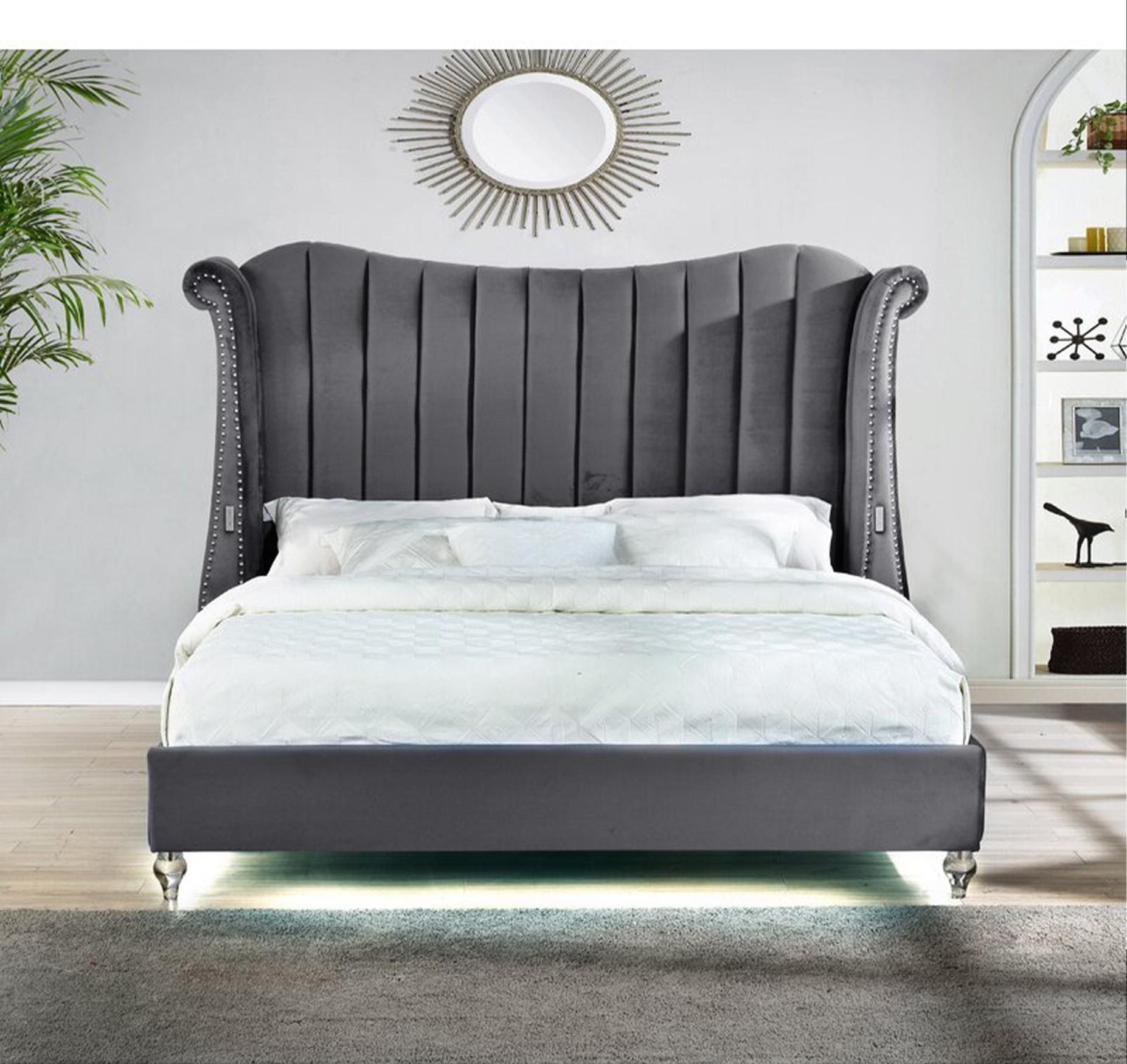 

    
Gray Velvet Channel Tufted King Bed w/ Led TULIP Galaxy Home Modern Contemporary
