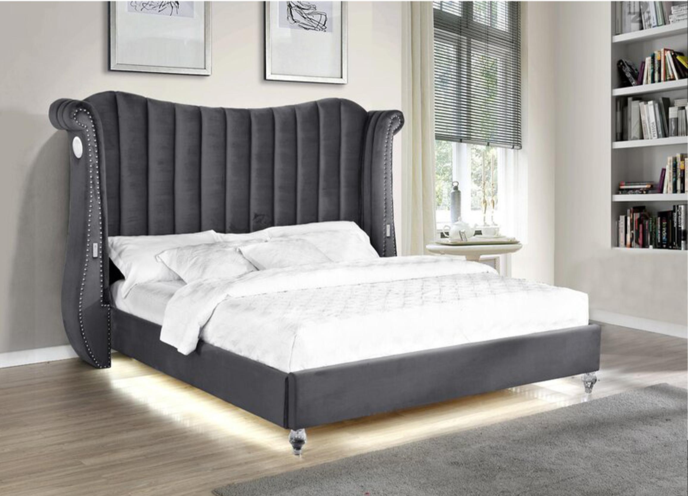 

    
Gray Velvet Channel Tufted Queen Bed w/Led TULIP Galaxy Home Modern Contemporary
