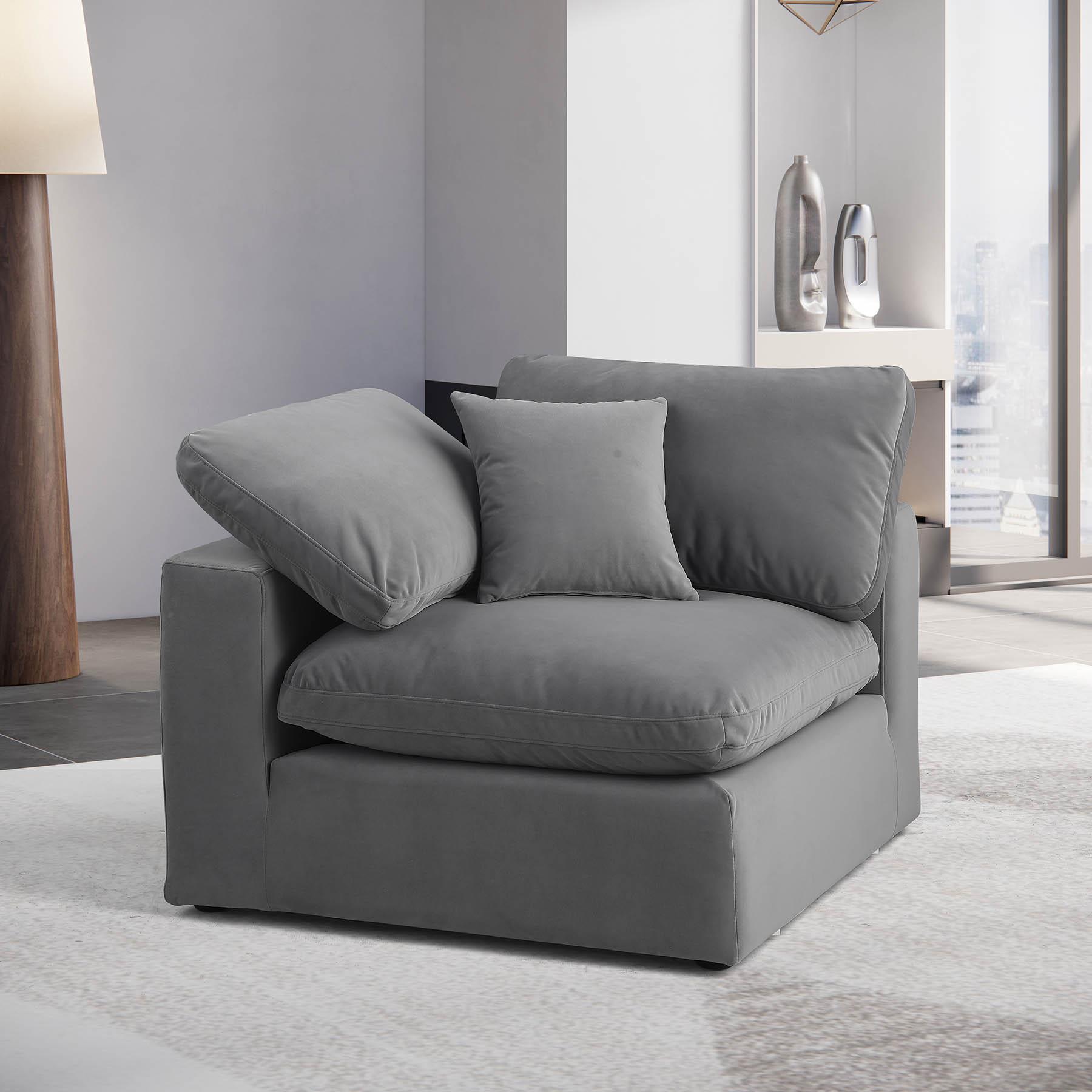 

    
Gray Velvet Corner Chair COMFY 189Grey-Corner Meridian Contemporary Modern
