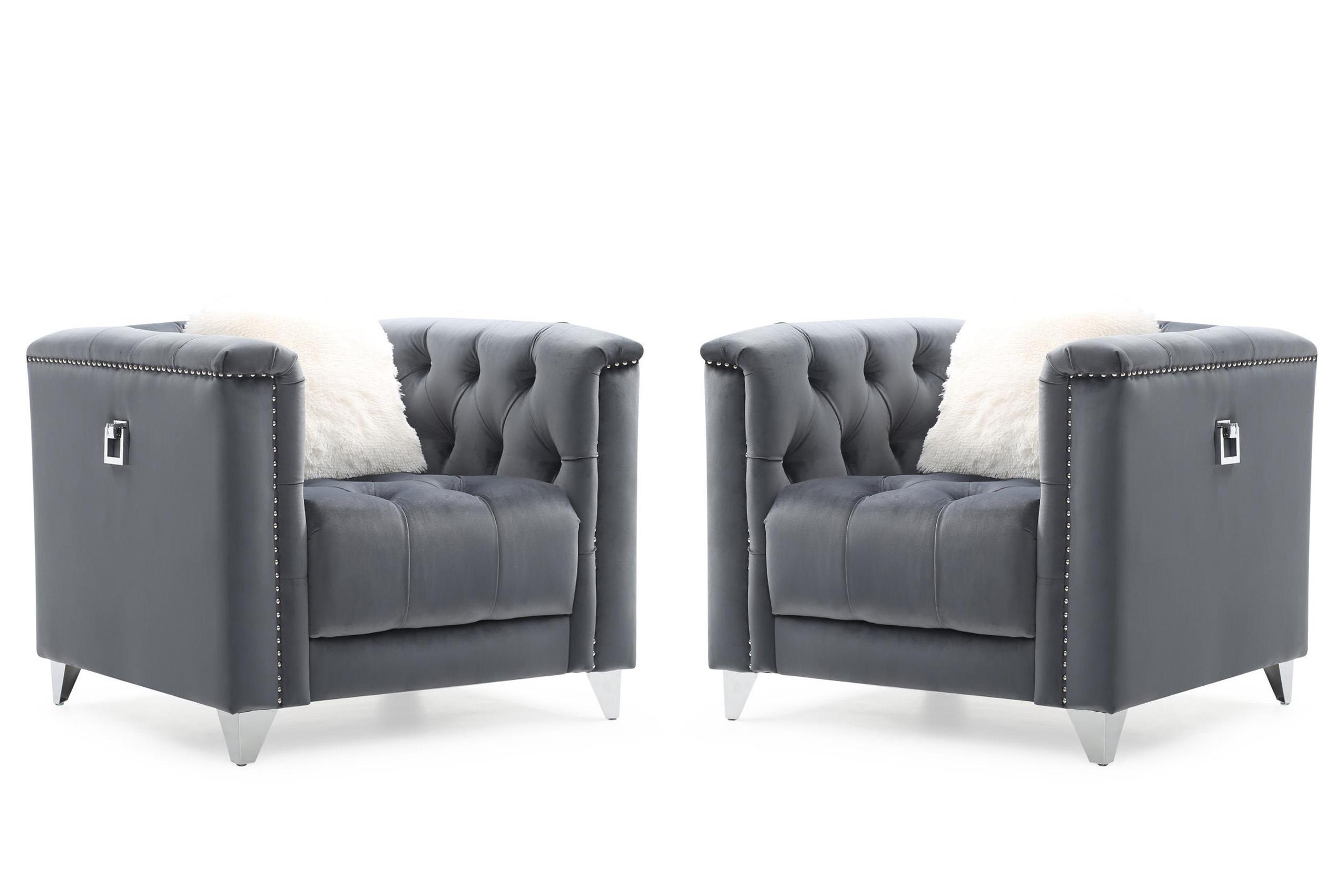 

    
Gray Velvet Crystal Tufted Chair Set 2Pc RUSSELL Galaxy Home Contemporary Modern
