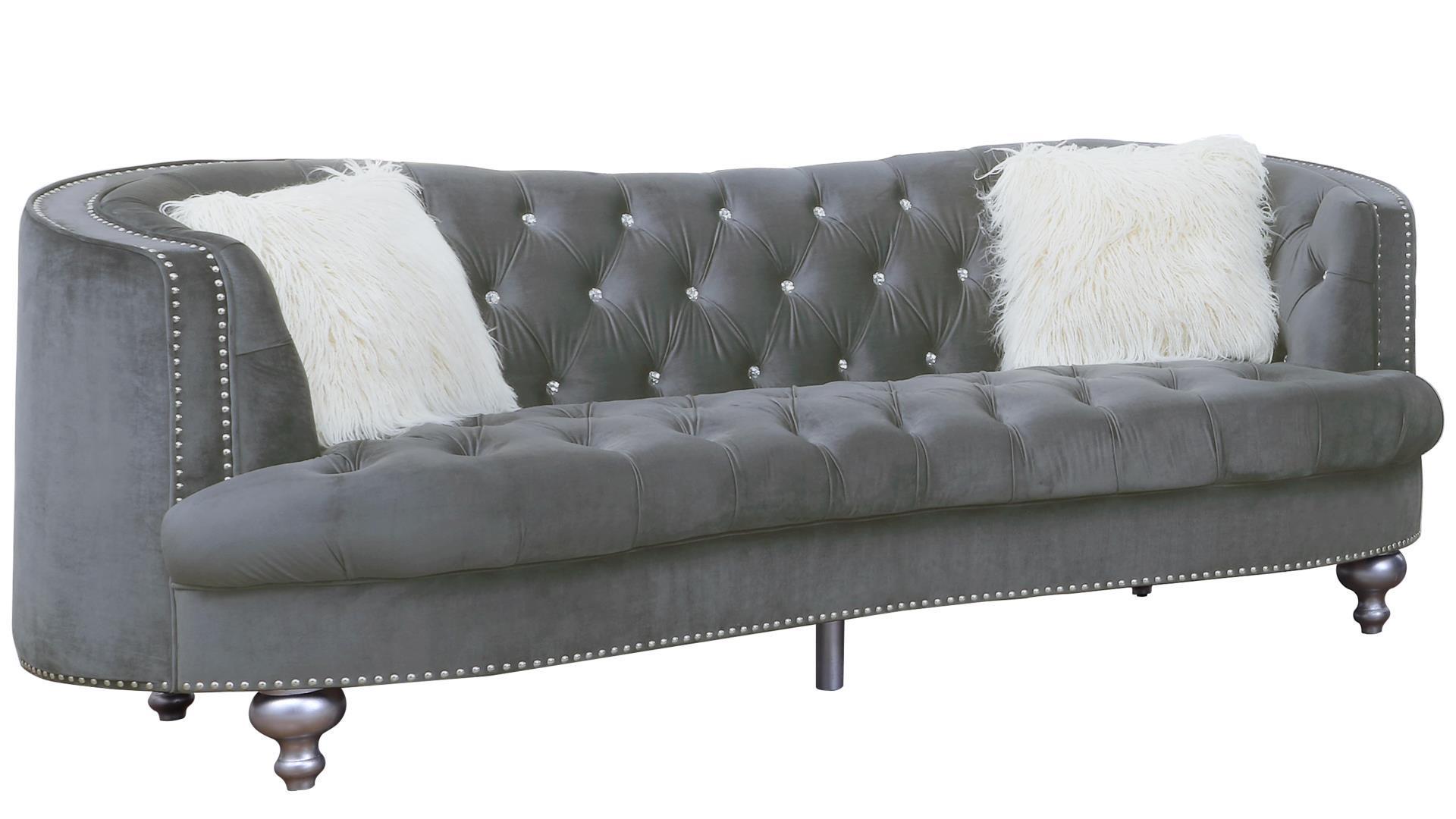 

    
Gray Velvet Crystal Tufted Sofa AFREEN Galaxy Home Contemporary Modern
