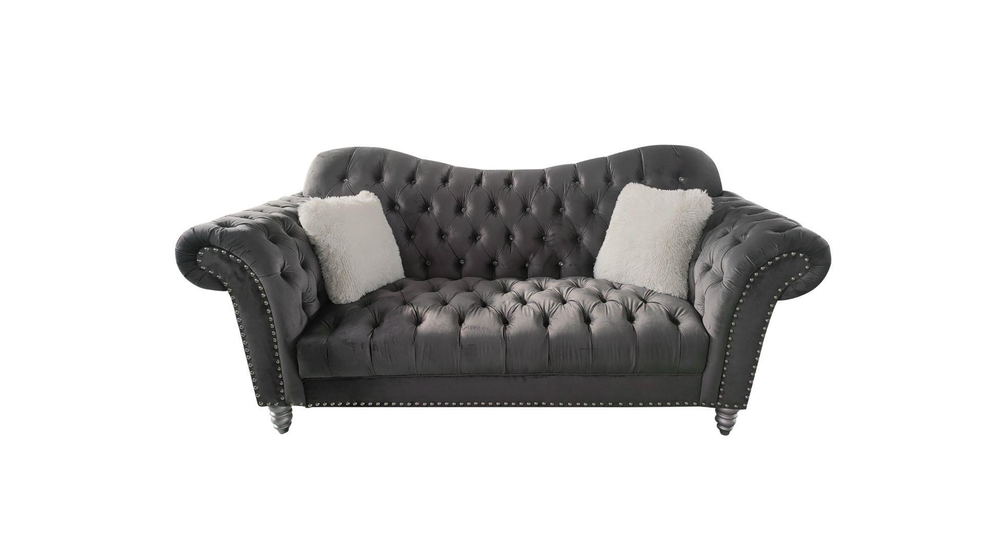 

    
Gray Velvet Crystal Tufted Sofa Set 2Pcs JESSICA Galaxy Home Contemporary
