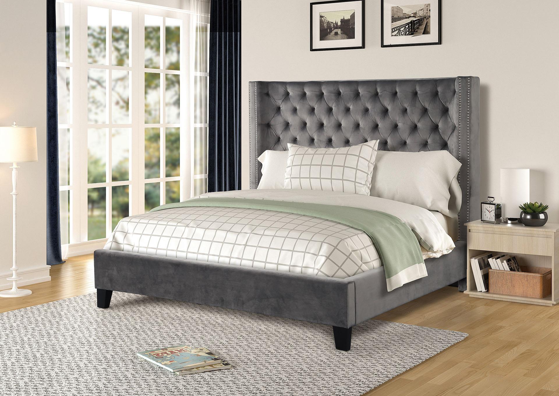 

                    
Buy Gray Velvet Diamond Tufted King Bed Set 4 ALLEN Galaxy Home Contemporary Modern
