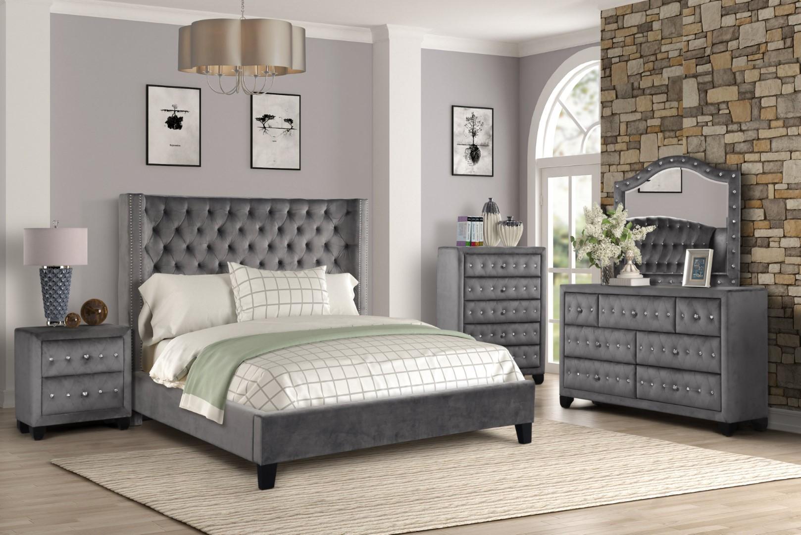 

    
Gray Velvet Diamond Tufted Queen Bed Set 4 ALLEN Galaxy Home Contemporary Modern
