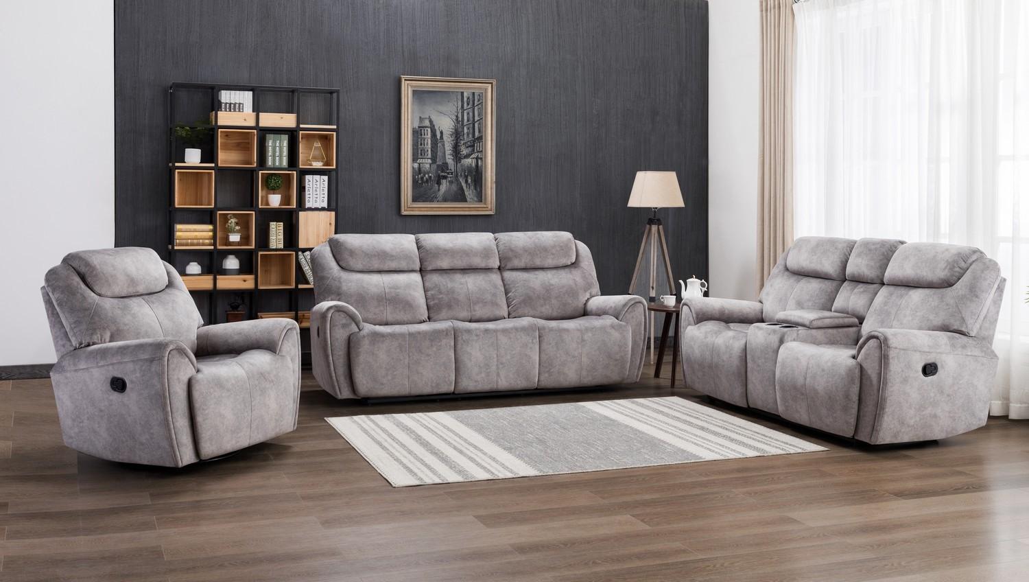 

    
Gray Velvet Fabric Reclining Sofa Set 3Pcs Contemporary  Global United 5008
