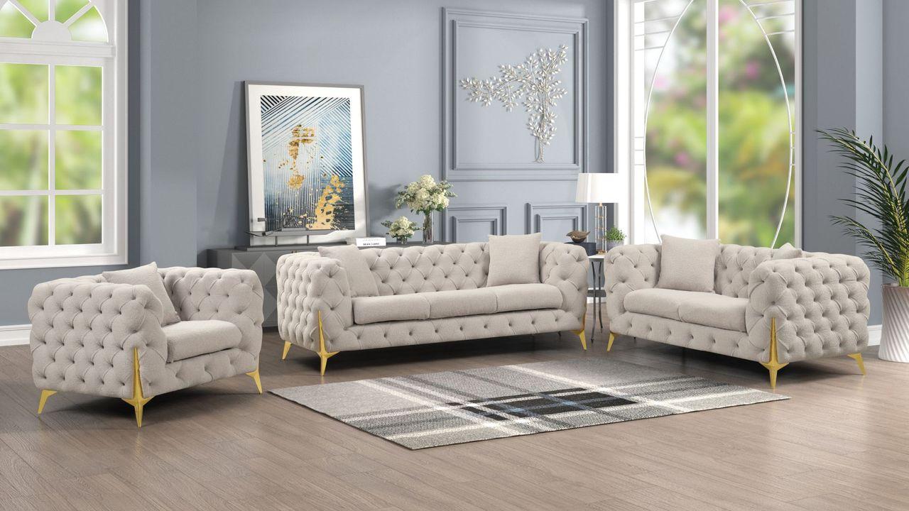 Contemporary, Modern Sofa Set CONTEMPO 601955549943-3PC in Gray Velvet