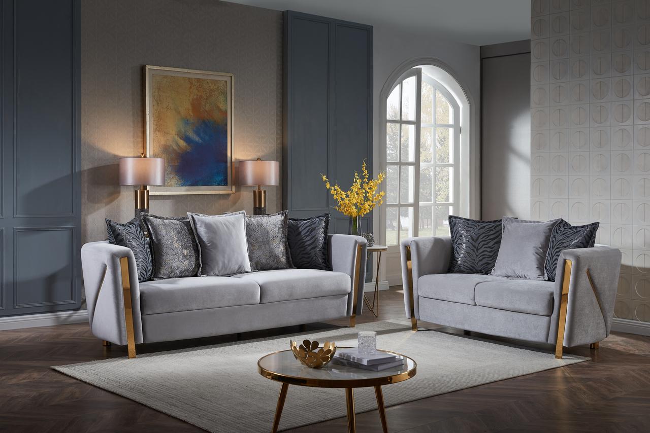 Contemporary, Modern Sofa Set Chanelle Chanelle-2PC in Gray Velvet