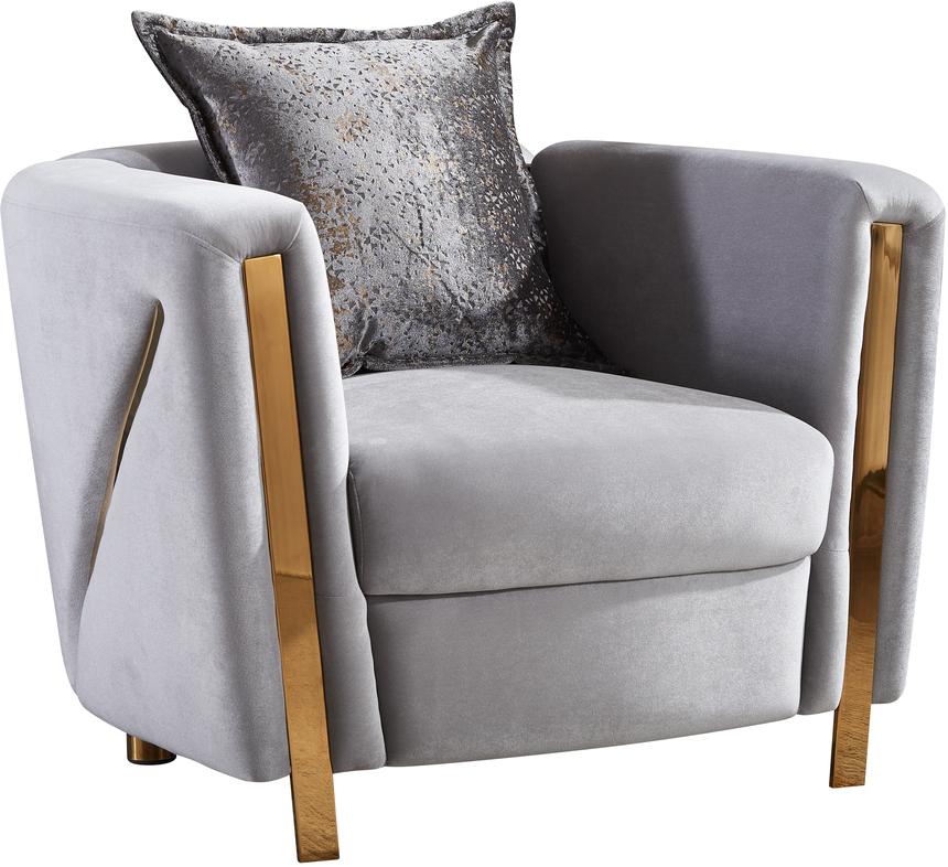 

    
 Order  Gray Velvet Fabric Upholstered 3Pc Living Room Set Chanelle Galaxy Home Modern
