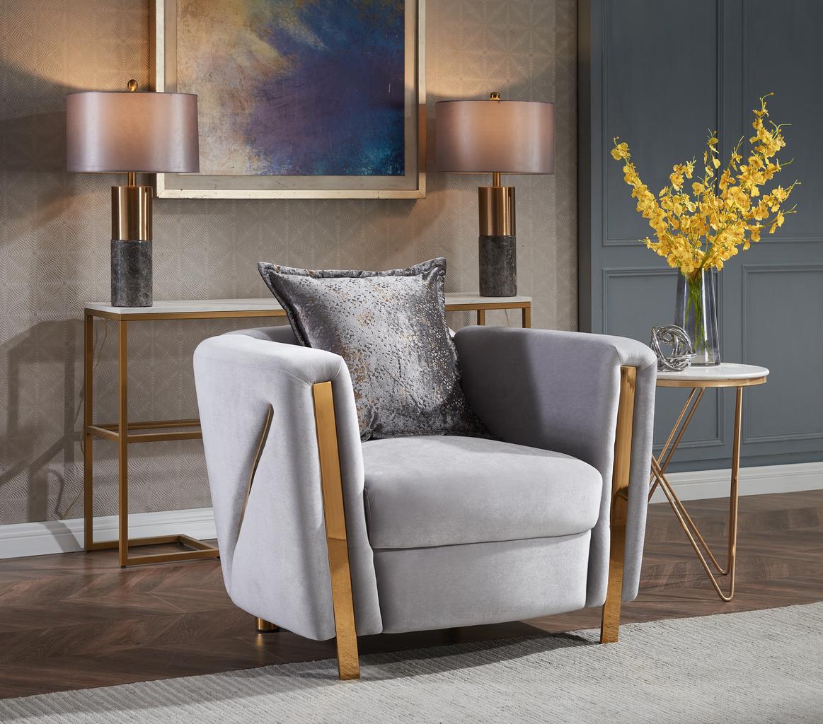 

    
Gray Velvet Fabric Upholstered Armchair Chanelle Galaxy Home Modern
