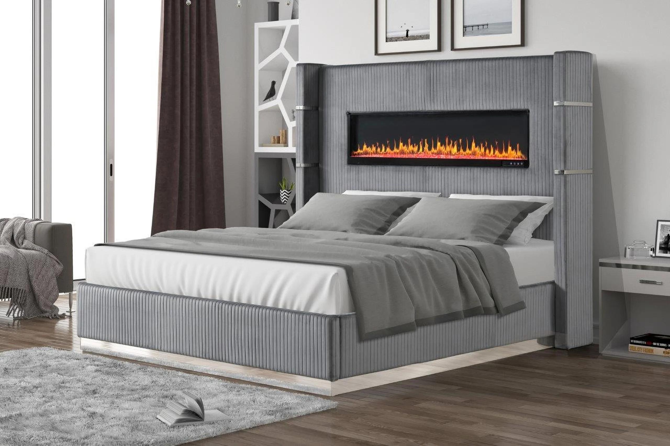 Contemporary, Modern Platform Bed Lizelle Lizelle-Gray-Q in Gray Fabric