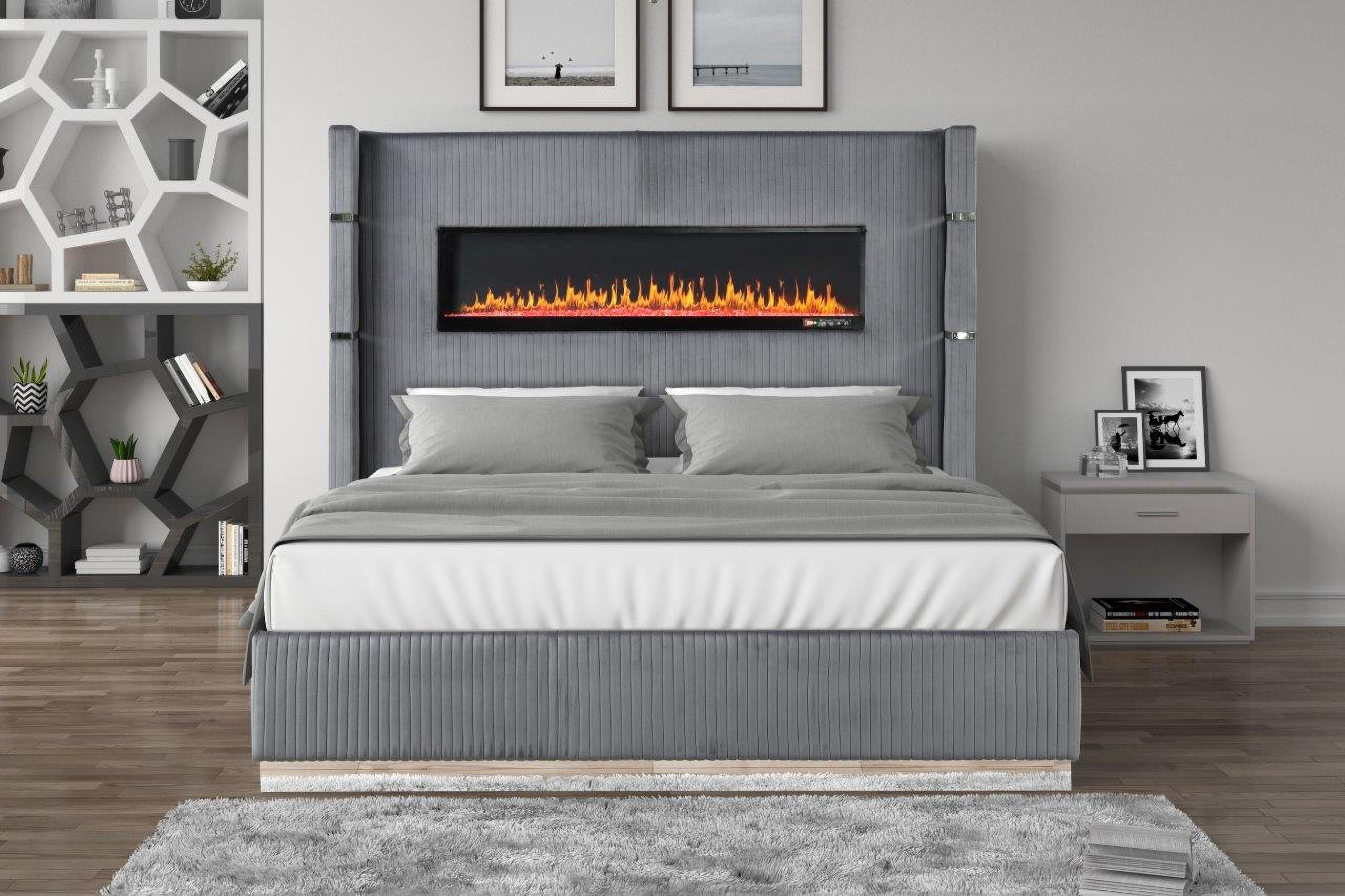 

    
Gray Velvet Finish Queen Bed  w/ Ambient Lighting Lizelle Galaxy Home Modern
