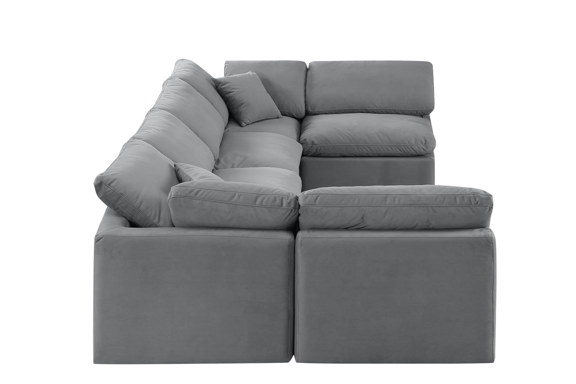 

        
Meridian Furniture INDULGE 147Grey-Sec6D Modular Sectional Sofa Gray Velvet 094308316567
