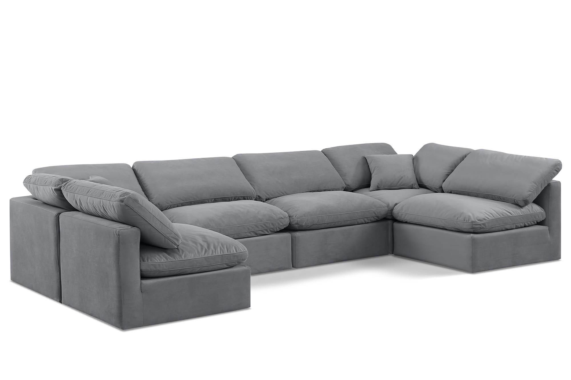Contemporary, Modern Modular Sectional Sofa INDULGE 147Grey-Sec6D 147Grey-Sec6D in Gray Velvet