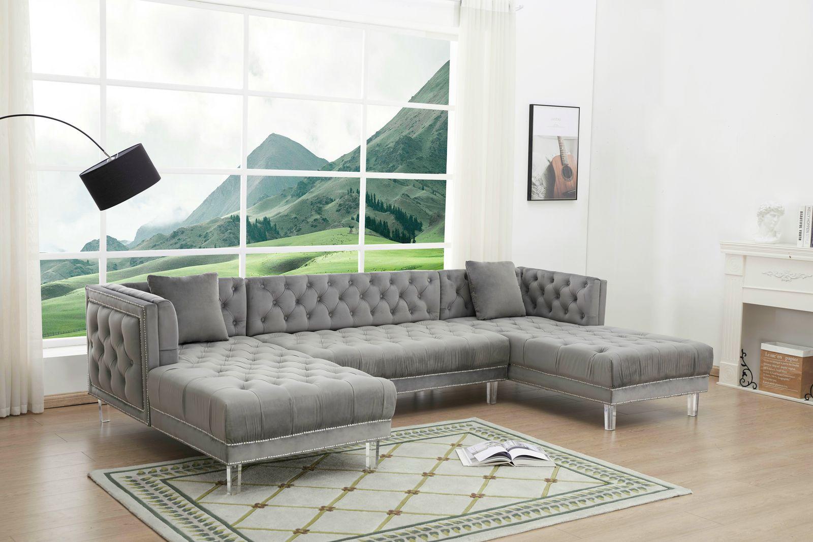 Modern Sectional Sofa Marco Salma Gray-Sectional Sofa in Gray Velvet