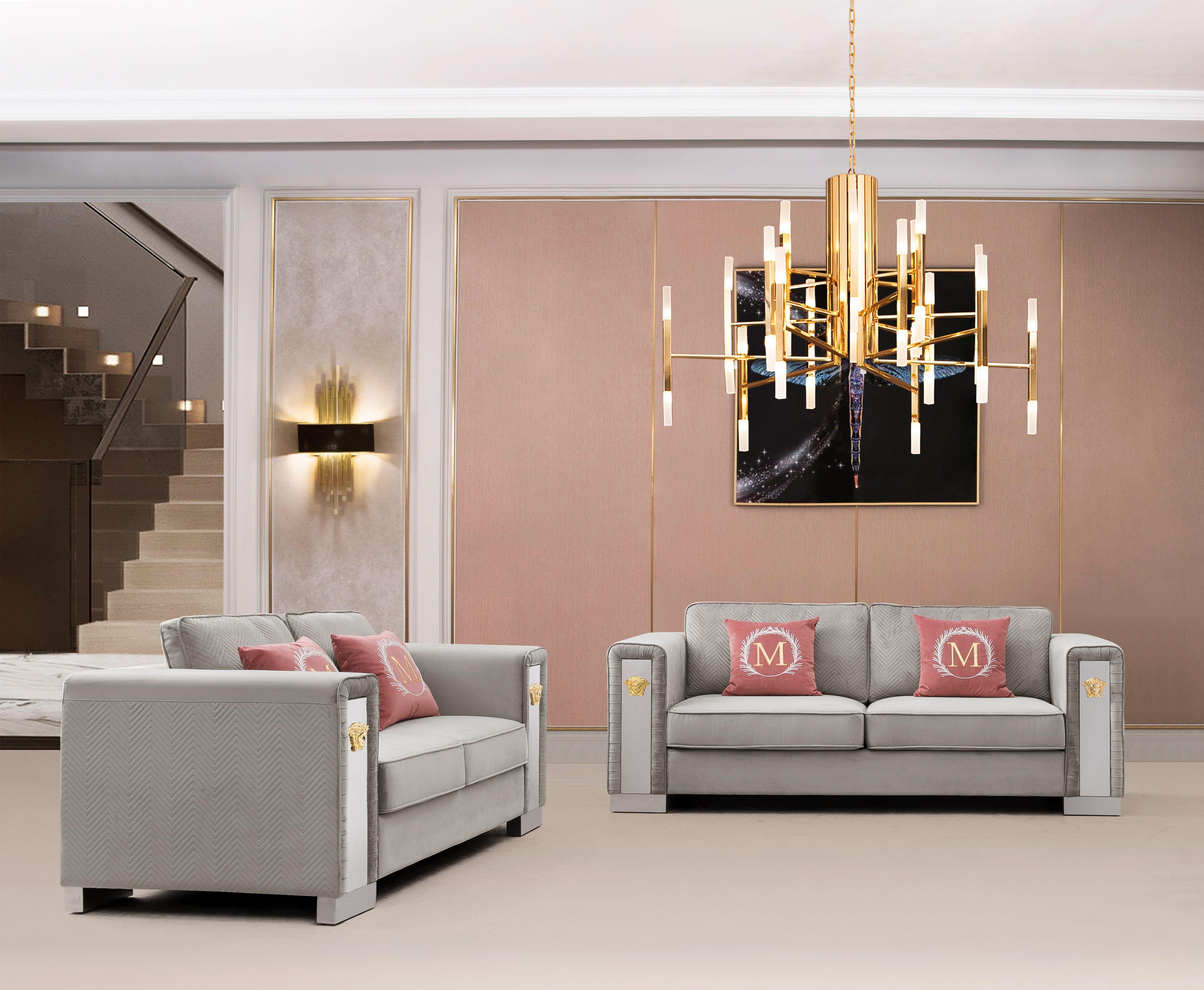 Modern Sofa and Loveseat Set William William-Set-2 in Gray Velvet