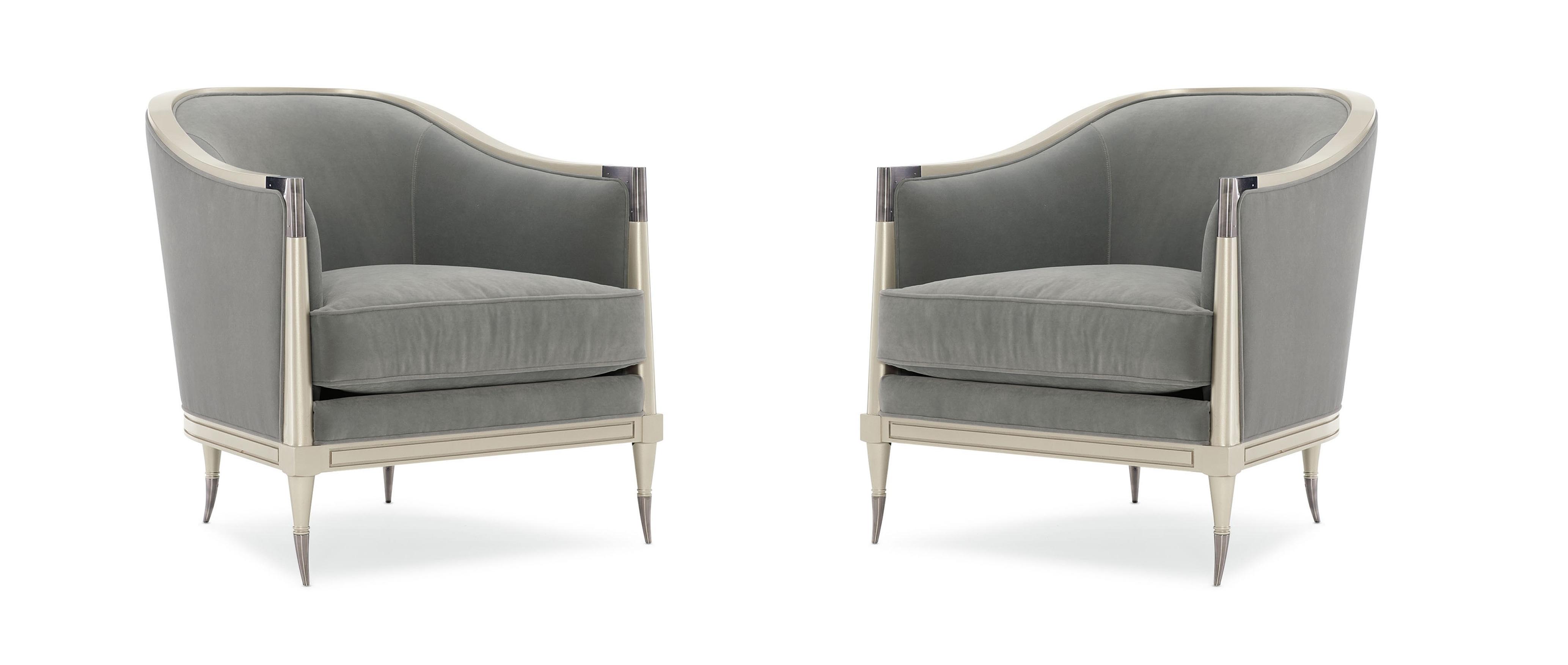 

    
Gray Velvet & Soft Silver Paint Finish Traditional Chair Set 2Pcs SPLASH OF FLASH by Caracole
