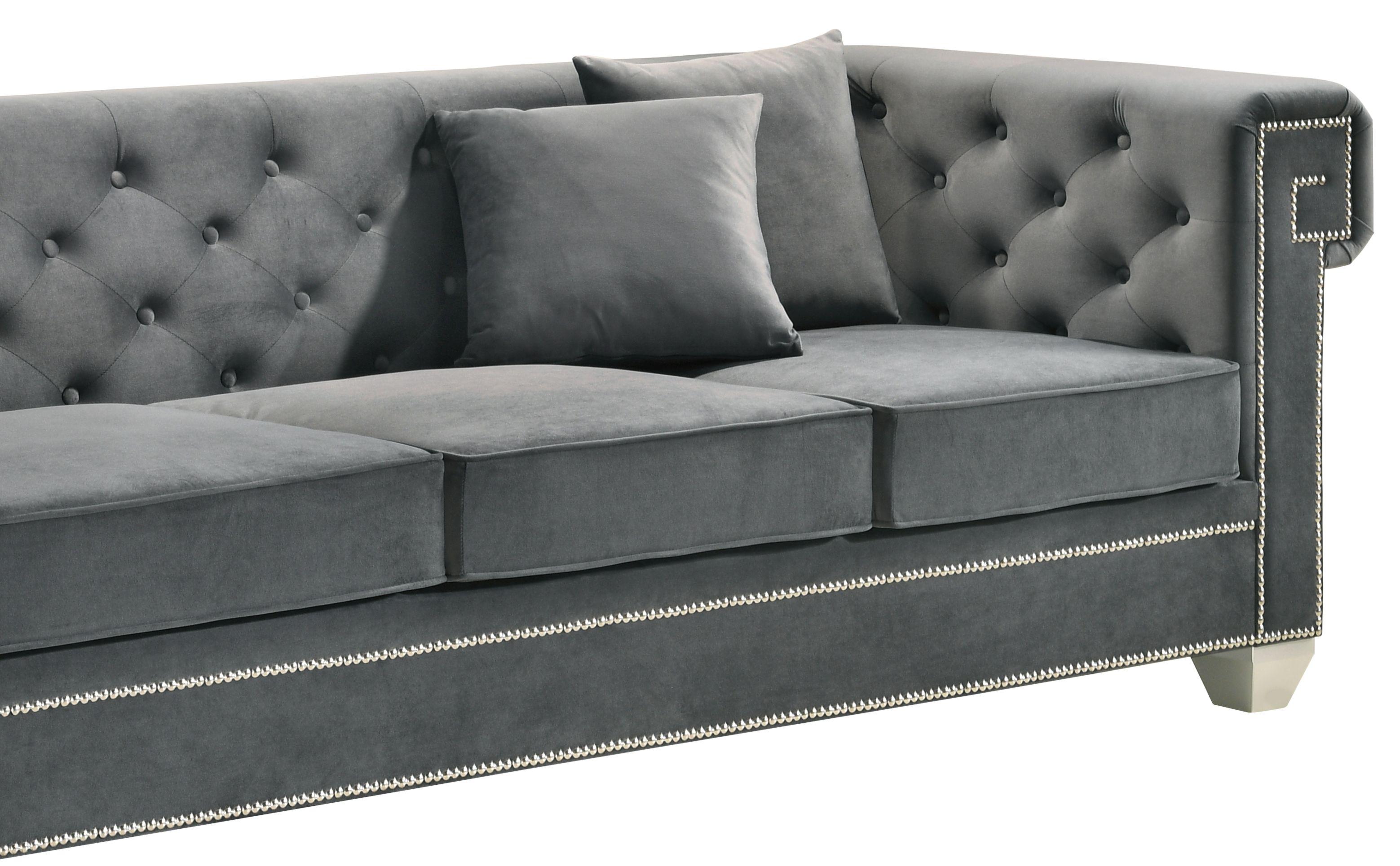 

    
Gray Velvet & Steel Legs Sofa Modern Cosmos Furniture Clover Gray
