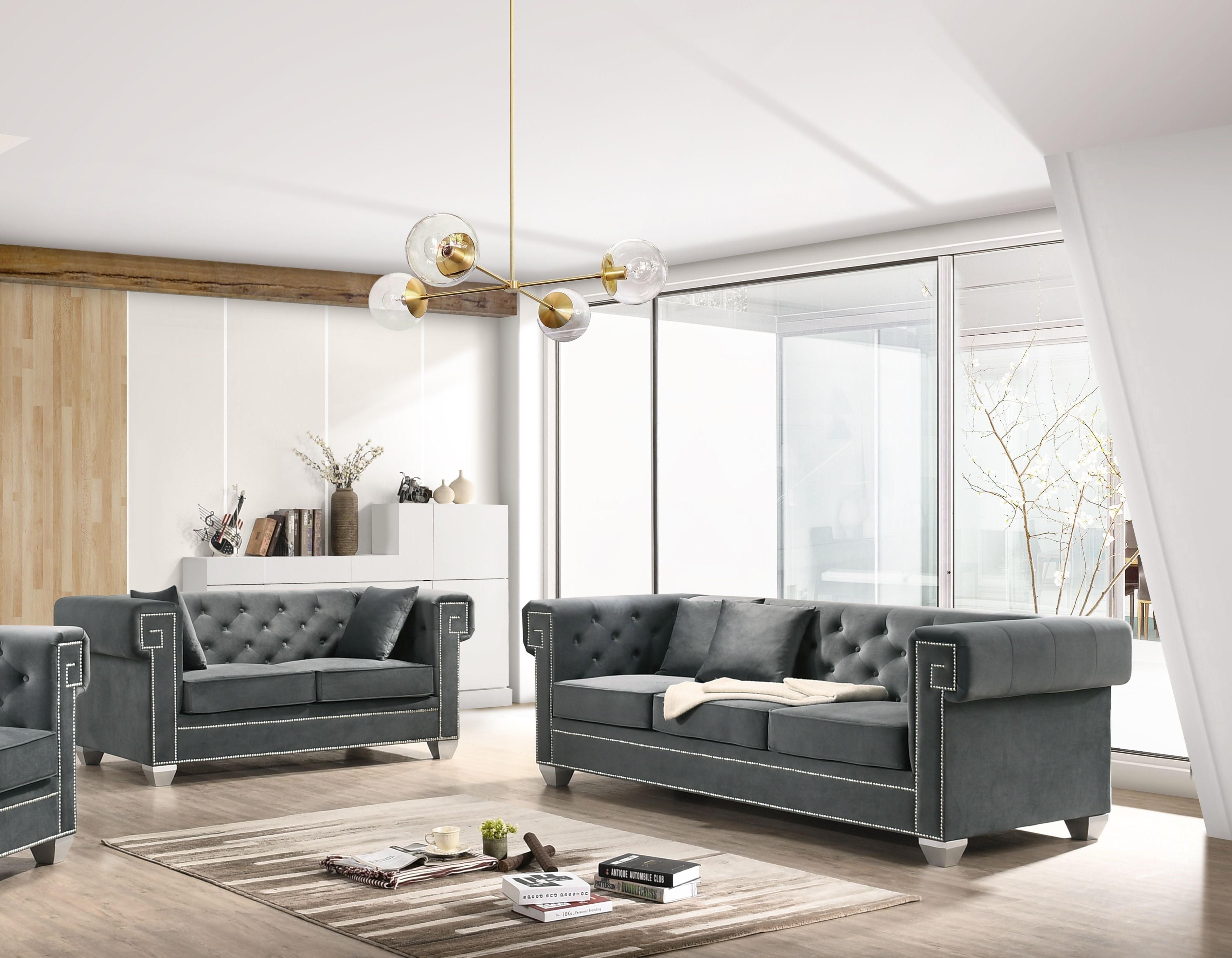 Modern Sofa and Loveseat Set Clover Gray Clover Gray-Set-2 in Gray Velvet