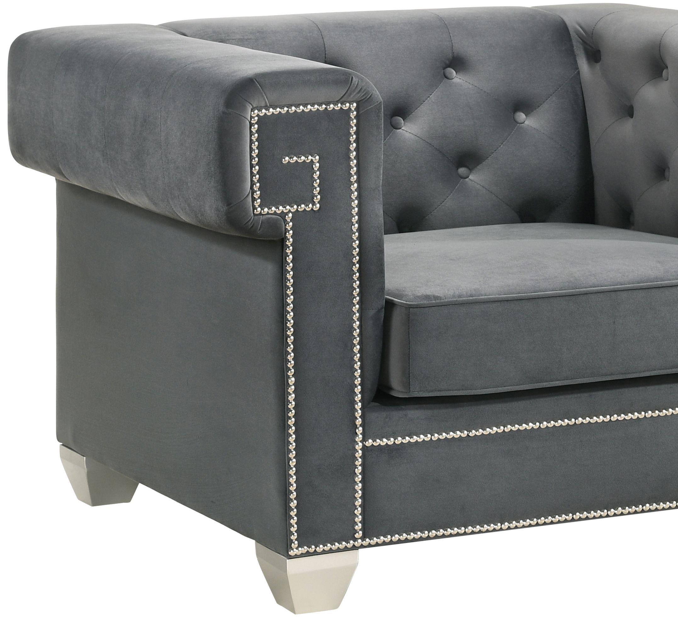 

    
Clover Gray-Set-3 Gray Velvet & Steel Legs Sofa Set 3Pcs Modern Cosmos Furniture Clover Gray
