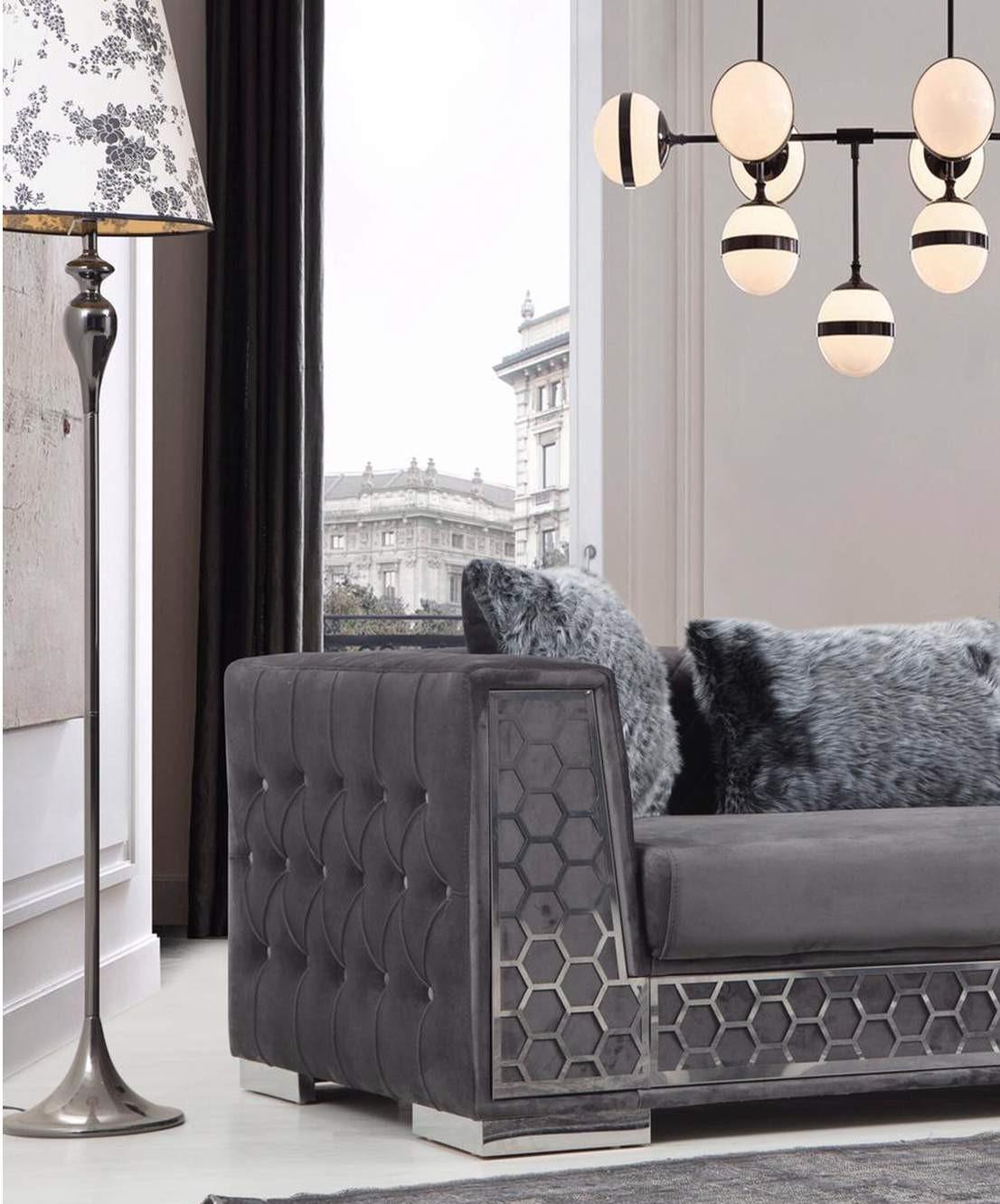 

    
Gray Velvet Tufted Channels Sofa Contemporary Alpha Furniture Armoni
