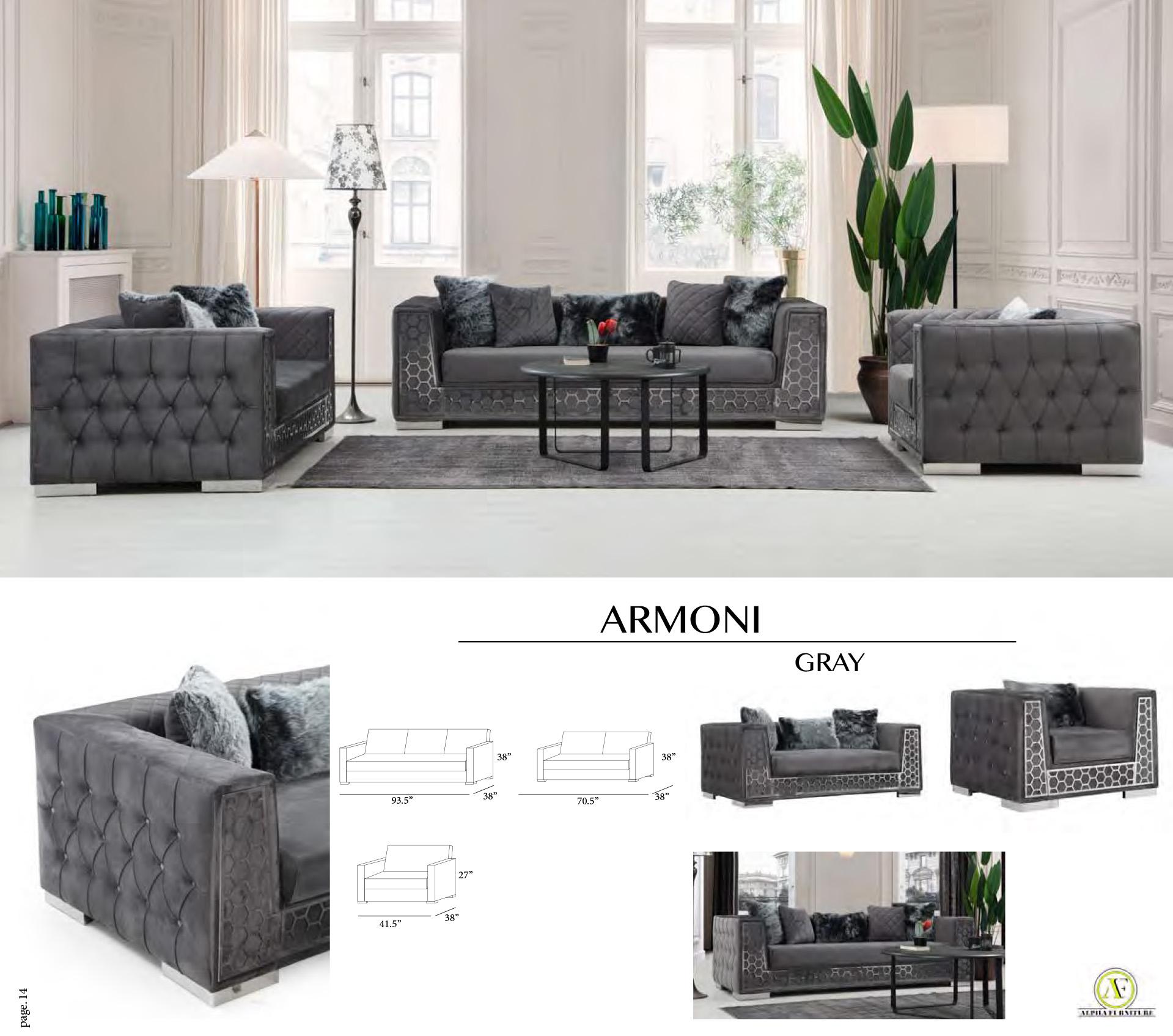 

                    
Alpha Furniture Armoni Sofa and Loveseat Set Gray Velvet Purchase 
