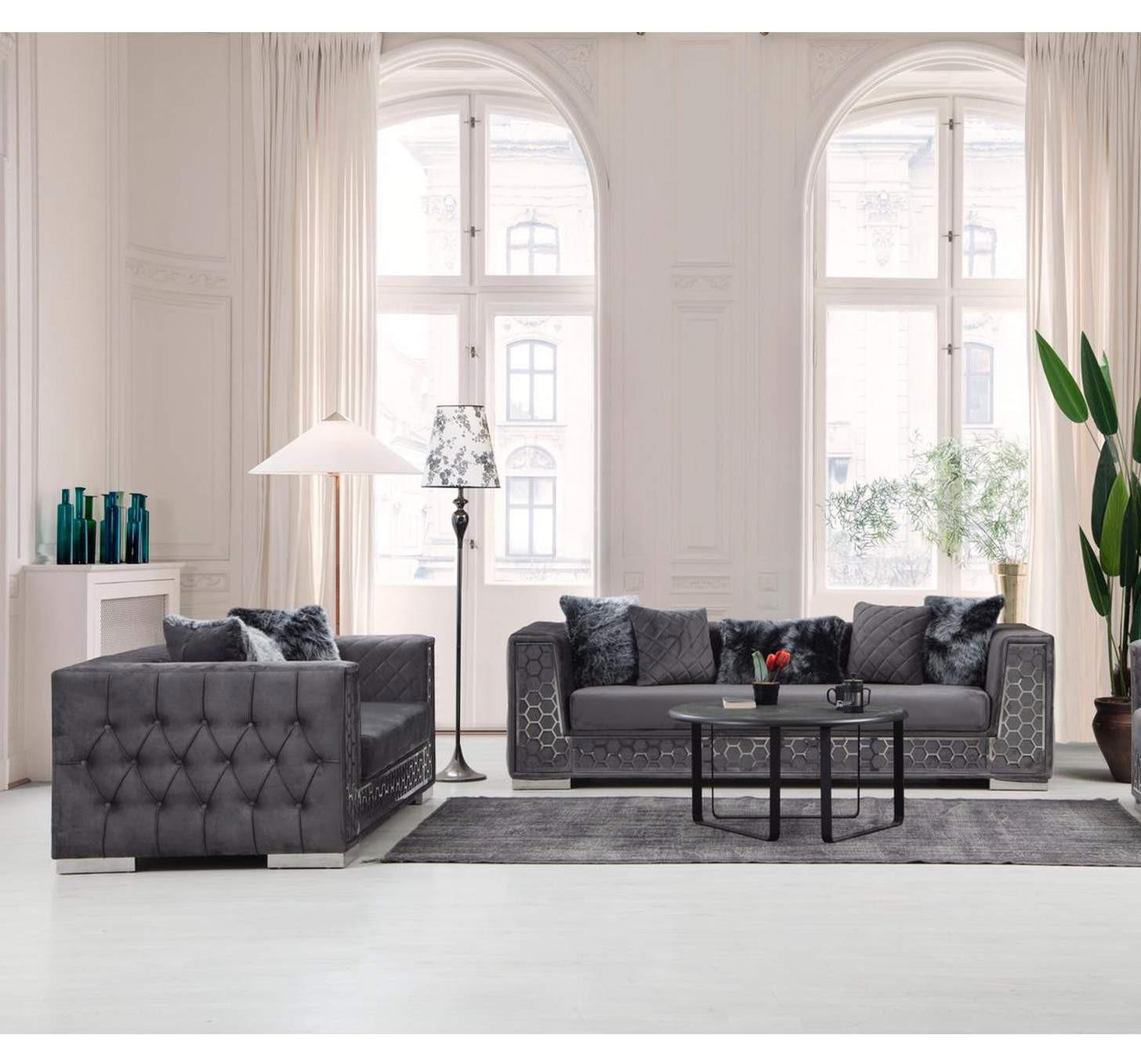 Contemporary Sofa and Loveseat Set Armoni AMNI-G-S-Set-2 in Gray Velvet