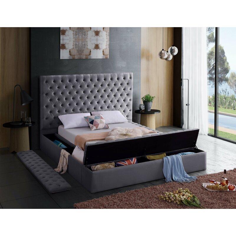 

    
 Shop  Gray Velvet Tufted King Storage Bed Set 4 w/Vanity NORA Galaxy Home Contemporary
