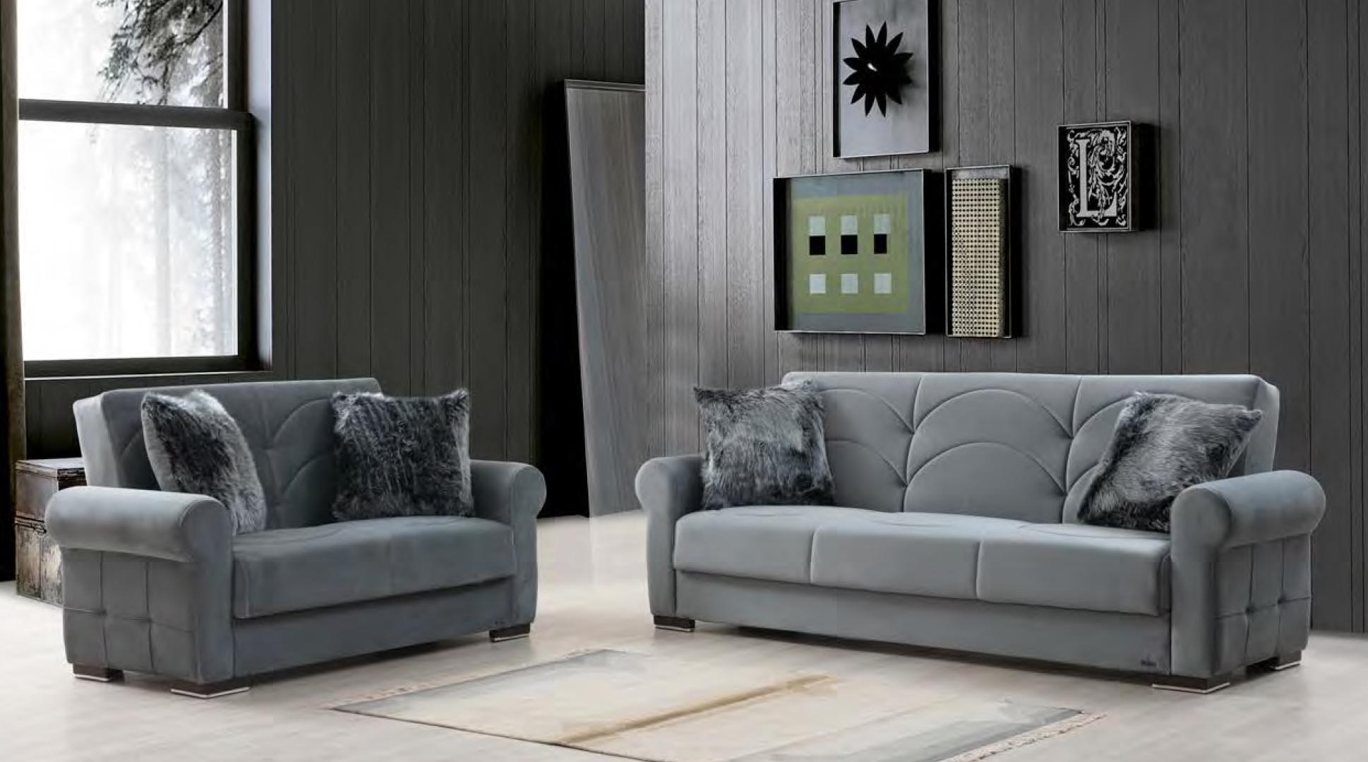 Contemporary Sofa Loveseat and Chair Set Madrid MDR-GR-S-Set-3 in Gray Velvet