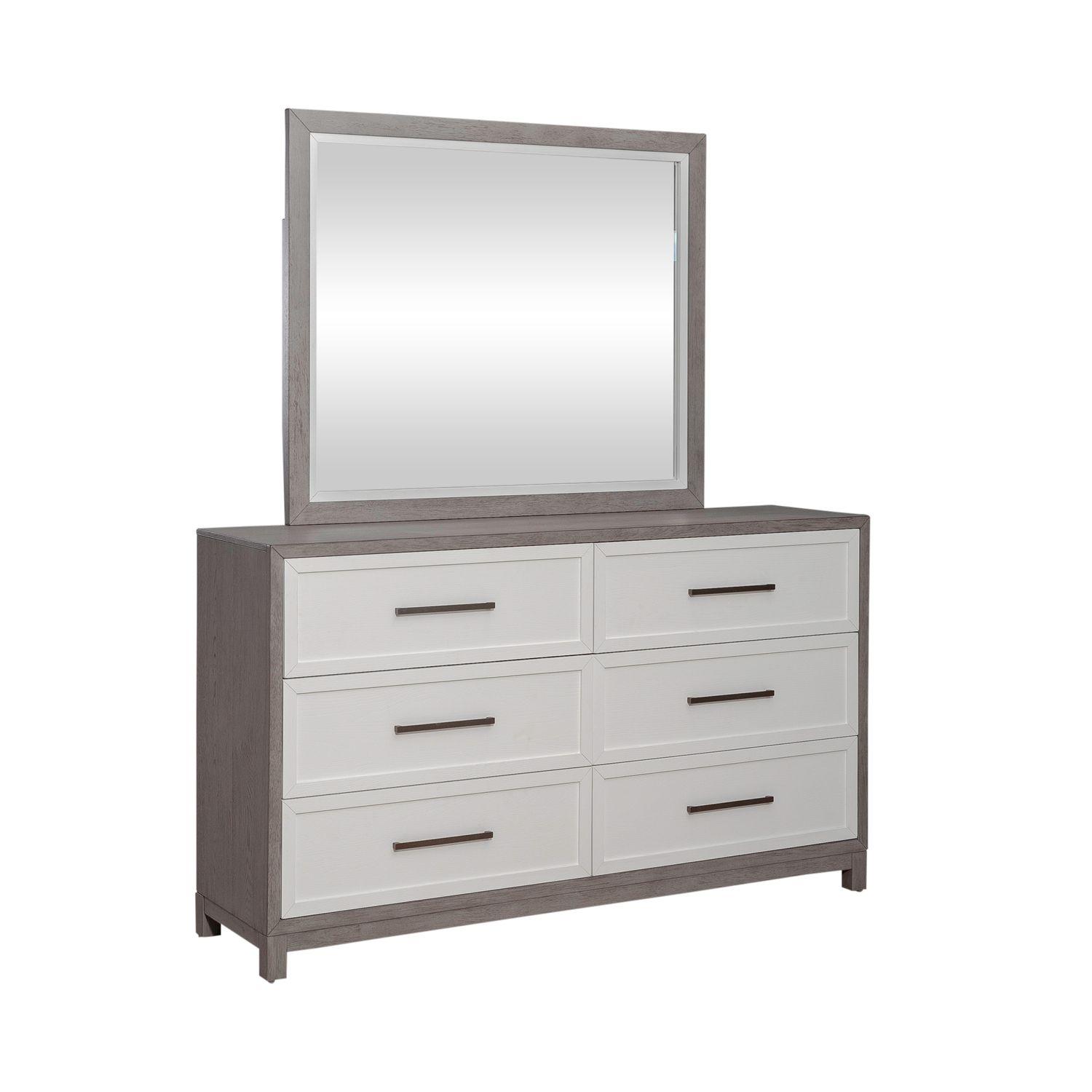 Contemporary Dresser w/Mirror Palmetto Heights (499-BR) 499-BR-DM in White, Gray 