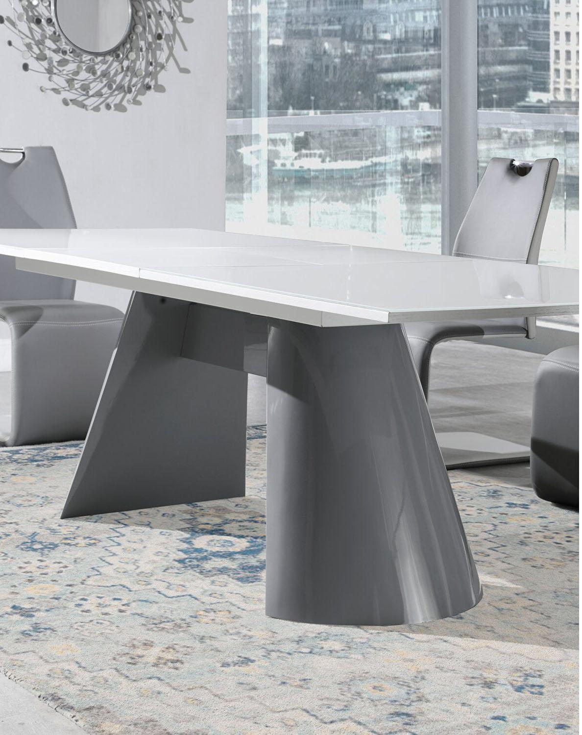 

    
 Shop  Gray & White Extension Tempered Glass Top Dining Table BEVERLY HILLS Global USA
