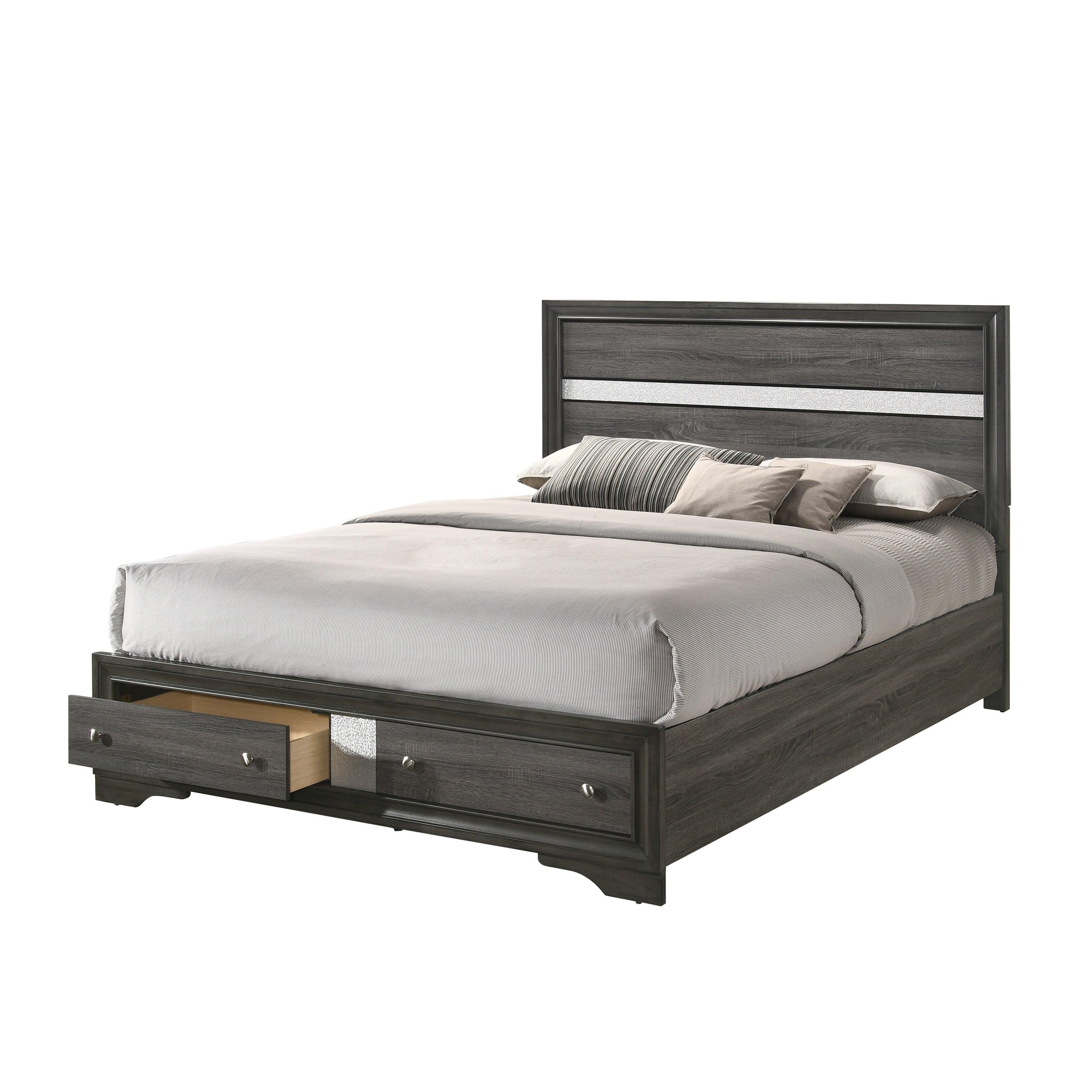 Contemporary, Modern Storage Bed Naima-25970Q 25970Q in Silver, Gray Matte Lacquer