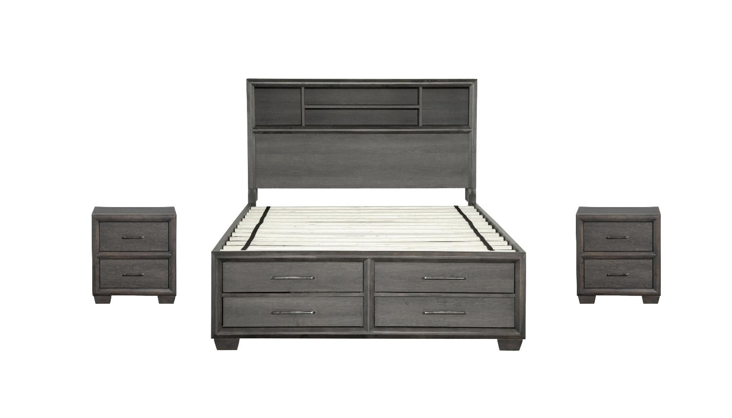 Contemporary, Modern Bedroom Set Lombard 1913-111-K-3pcs in Gray, Brown 