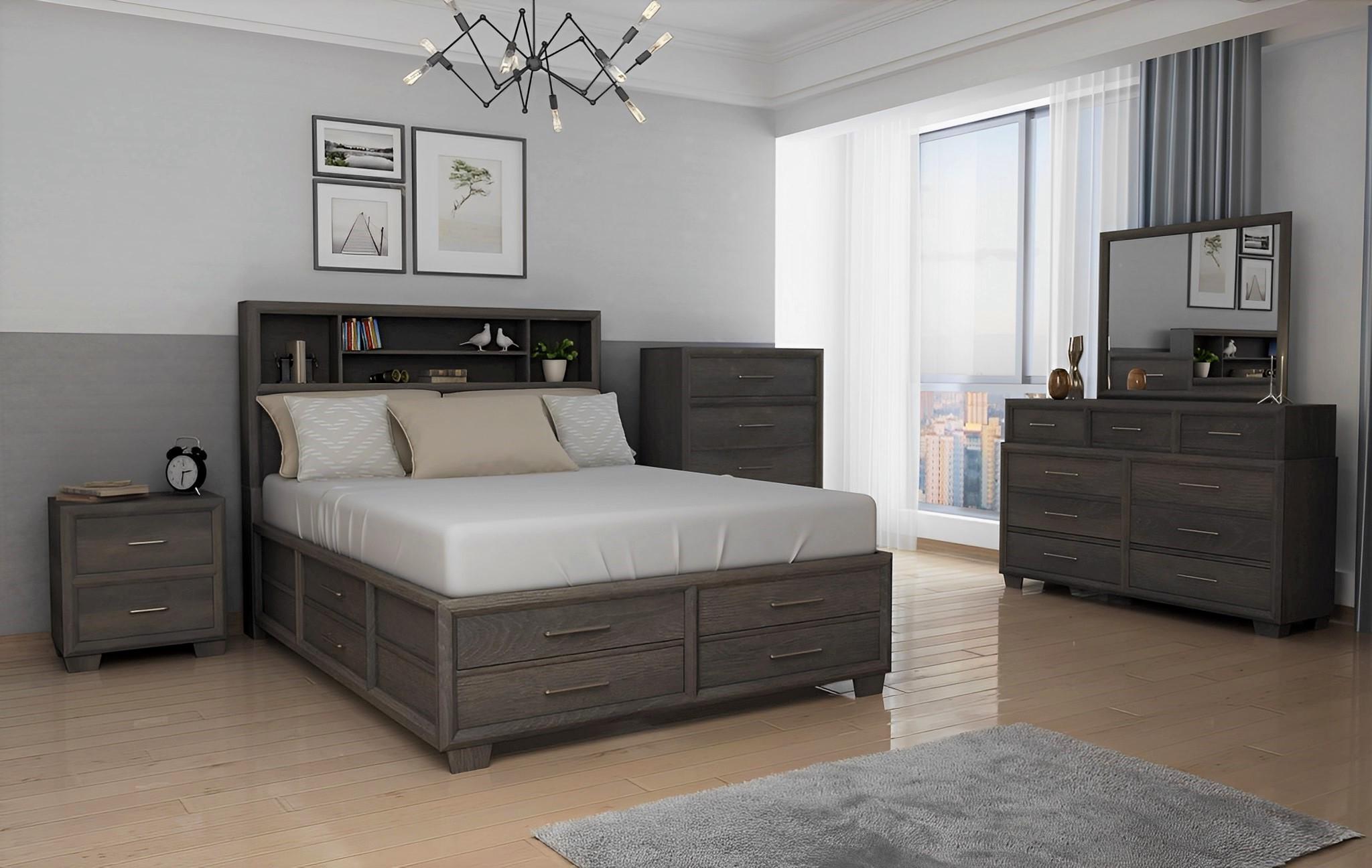 Contemporary, Modern Bedroom Set Lombard 1913-106-Q-5pcs in Gray, Brown 