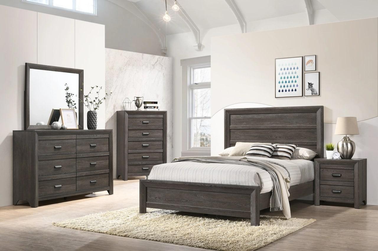 Contemporary, Rustic Panel Bedroom Set Adalaide B6700-F-Bed-5pcs in Grayish Brown 
