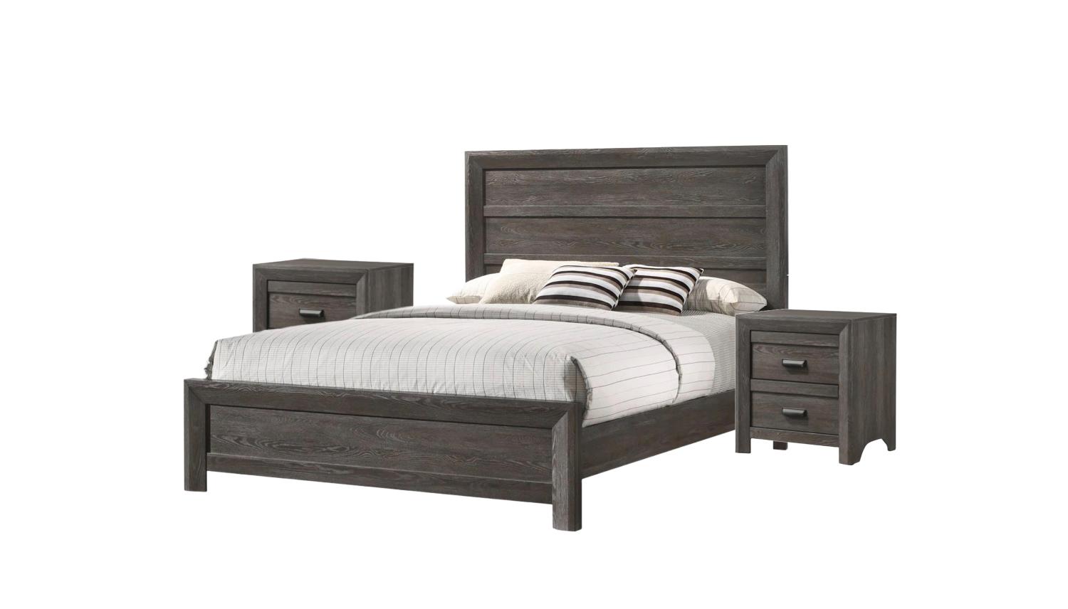 Contemporary, Rustic Panel Bedroom Set Adalaide B6700-K-Bed-3pcs in Grayish Brown 