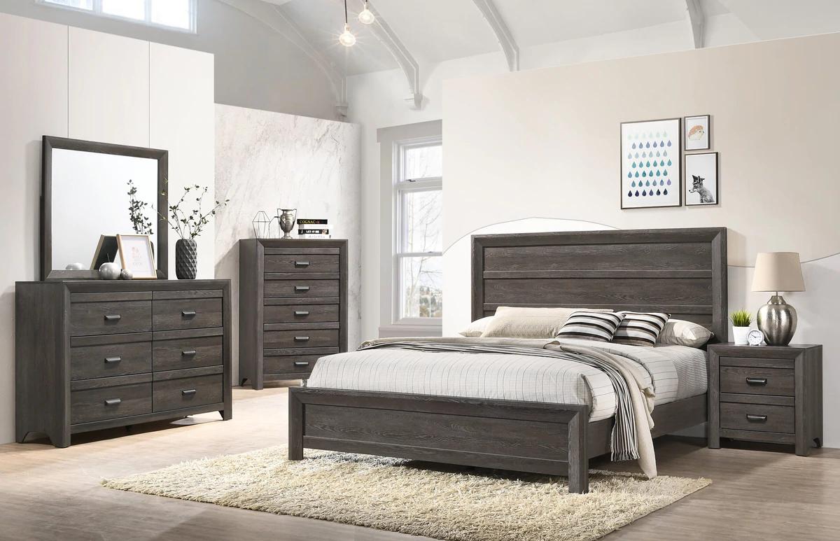 Contemporary, Rustic Panel Bedroom Set Adalaide B6700-K-Bed-5pcs in Grayish Brown 