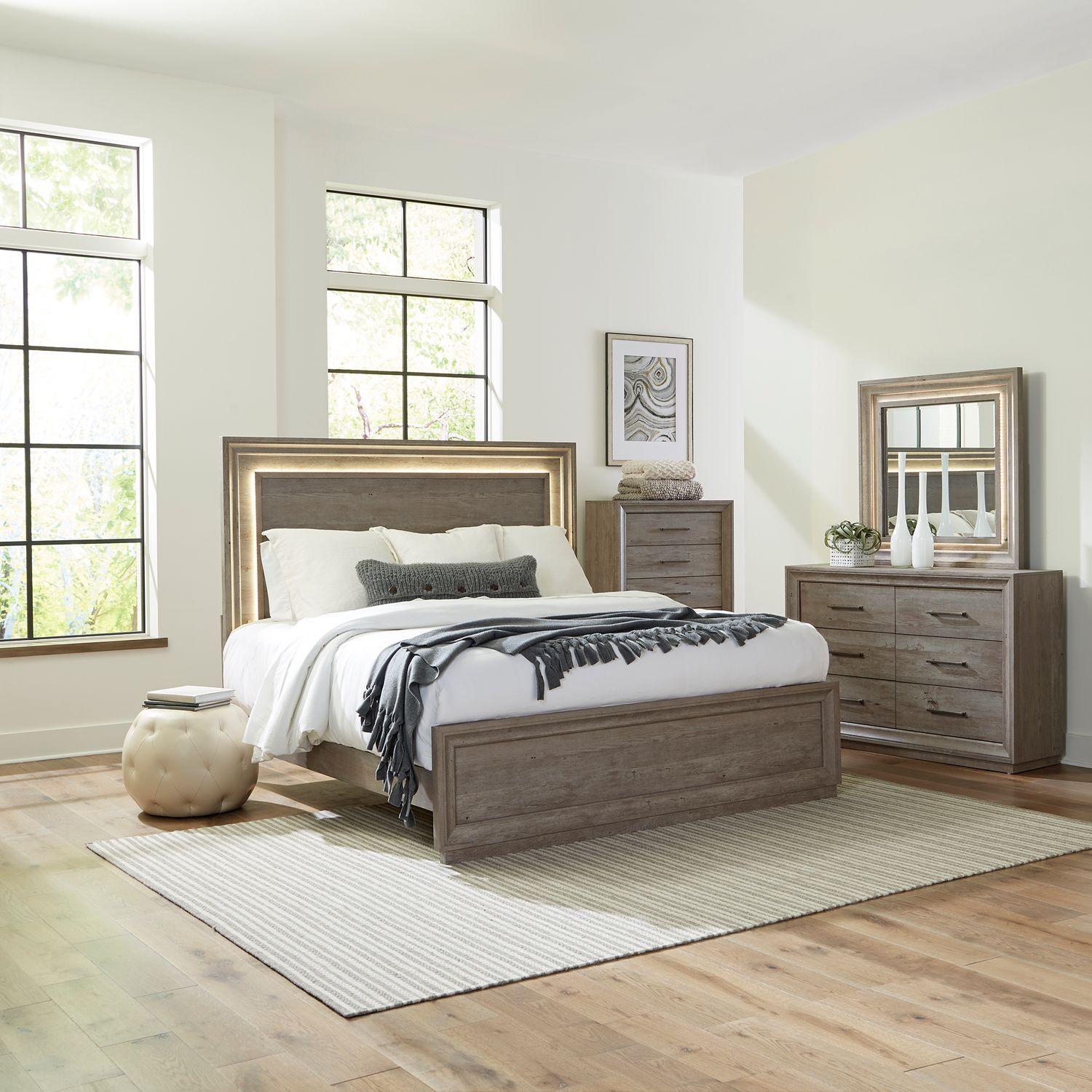 

    
Graystone Finish LED King Panel Bed Set 4 w/Chest Horizons by Liberty Furniture
