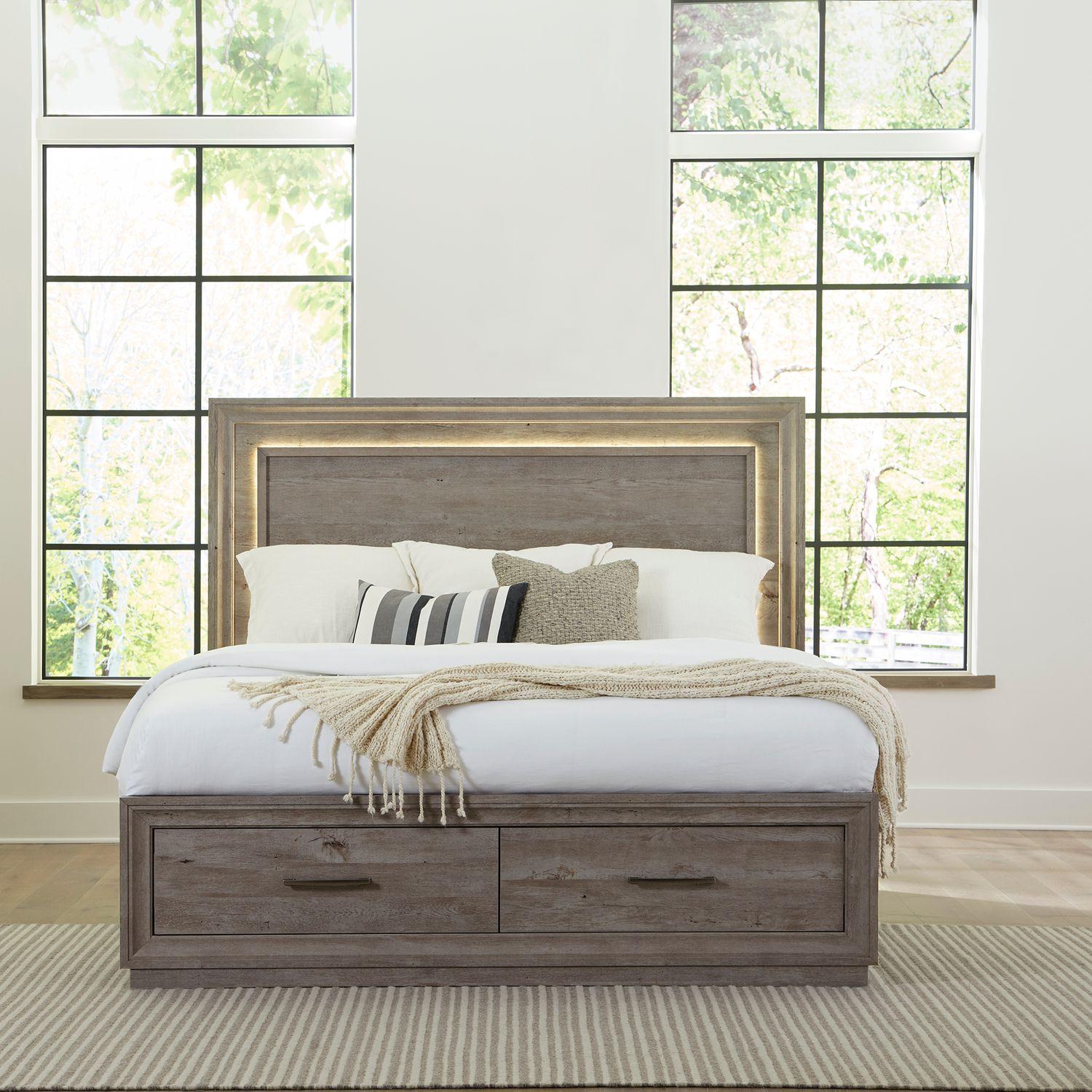 

    
Graystone Finish LED King Storage Bed Set 4 Horizons (272-BR) Liberty Furniture

