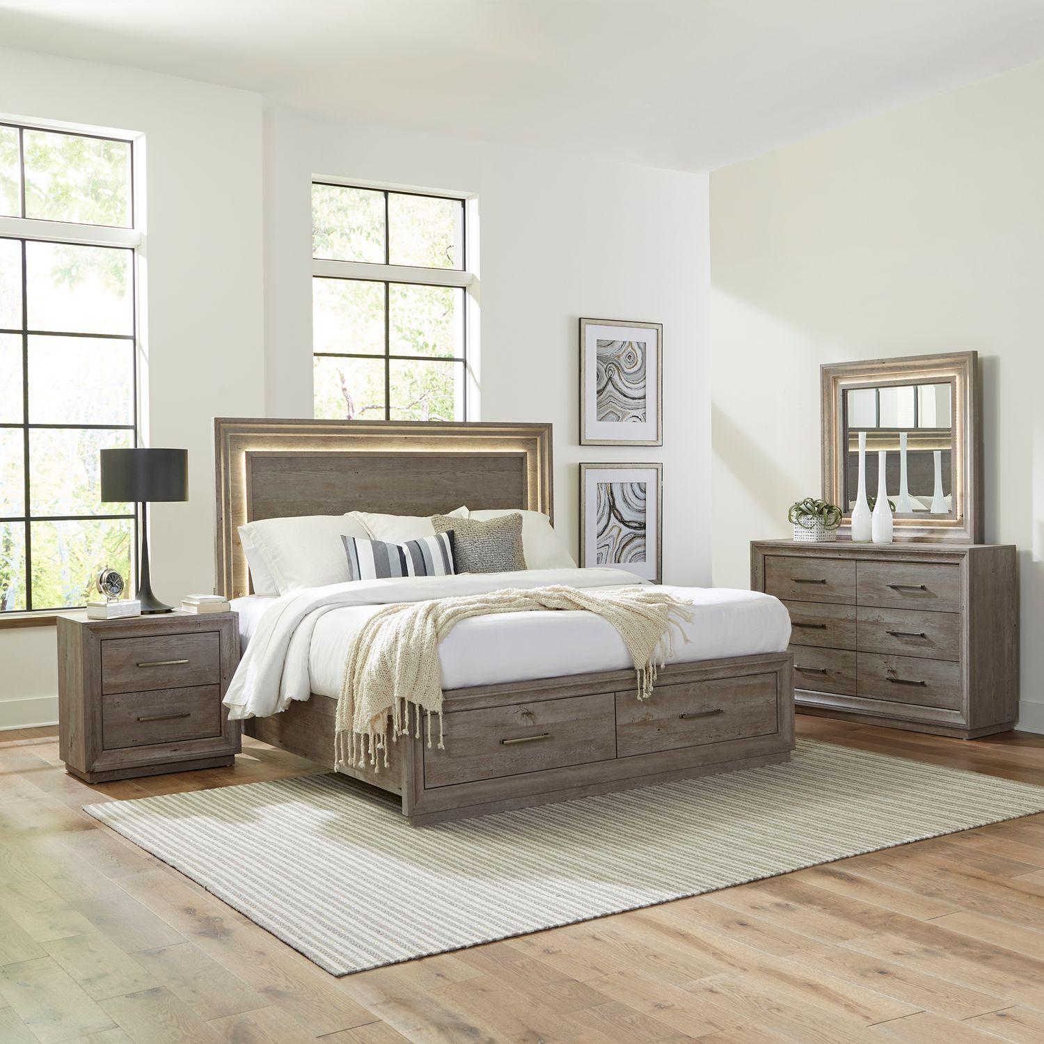 

    
Graystone Finish LED King Storage Bed Set 4 Horizons (272-BR) Liberty Furniture
