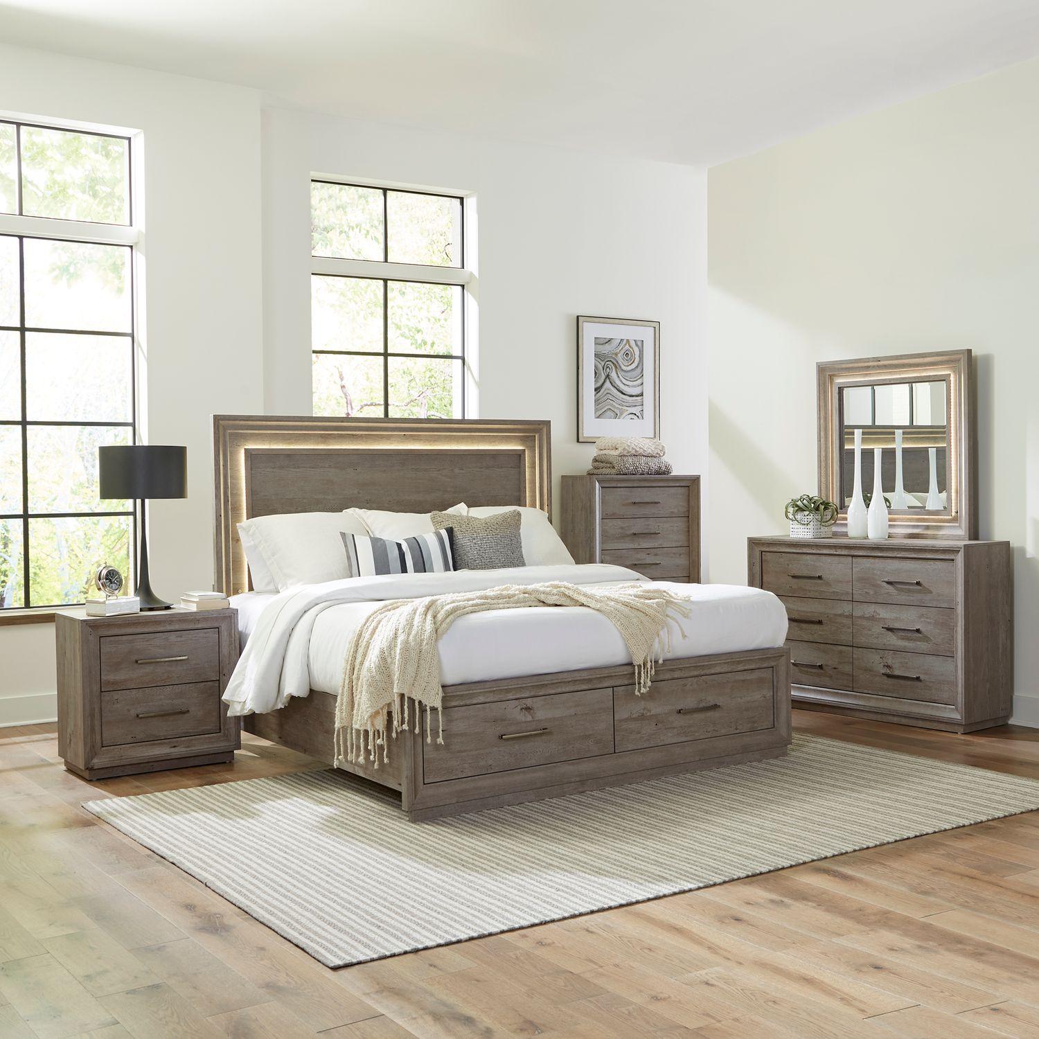 

    
Graystone Finish LED King Storage Bed Set 5 Horizons (272-BR) Liberty Furniture
