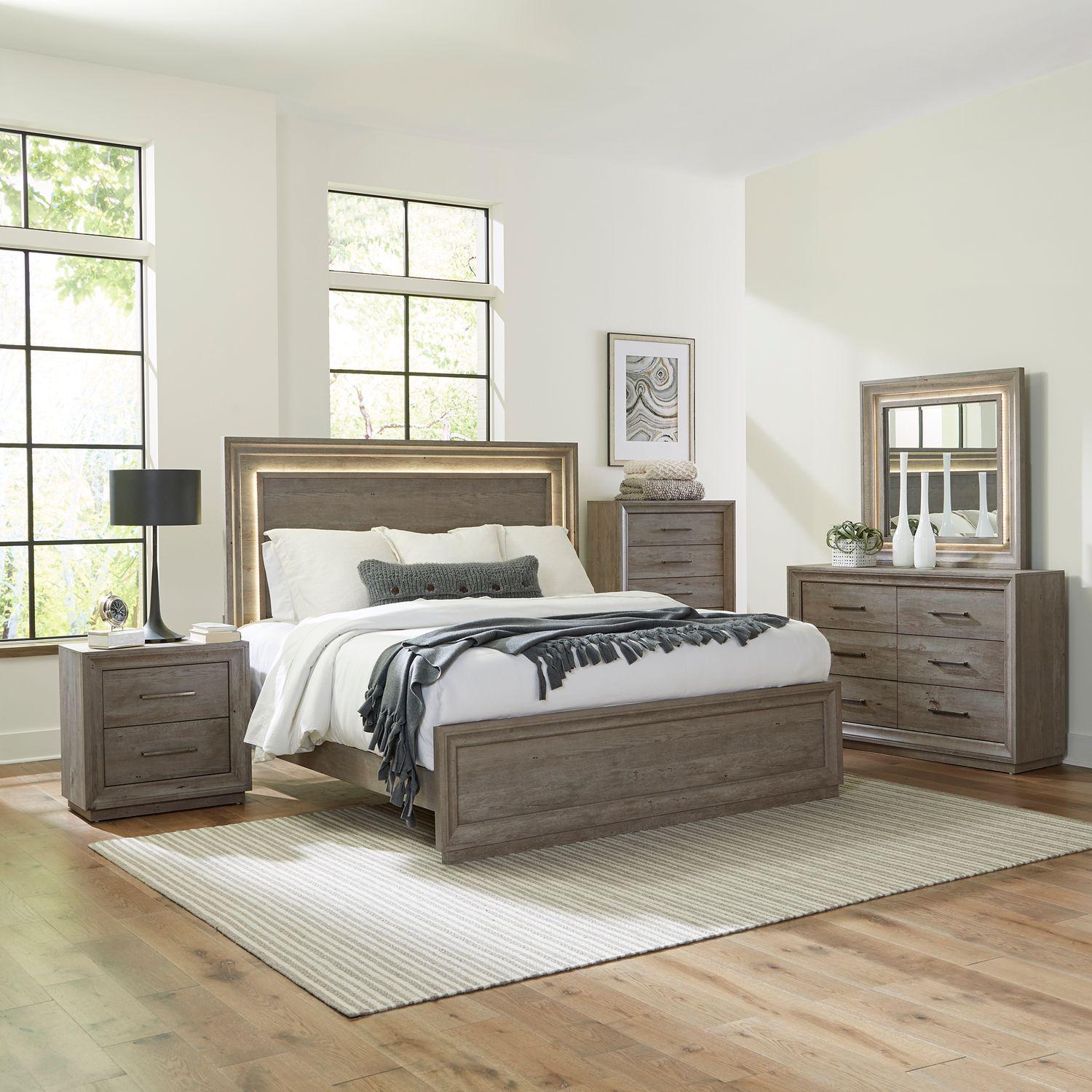 

    
Graystone Finish LED Queen Panel Bed Set 5P Horizons (272-BR) Liberty Furniture
